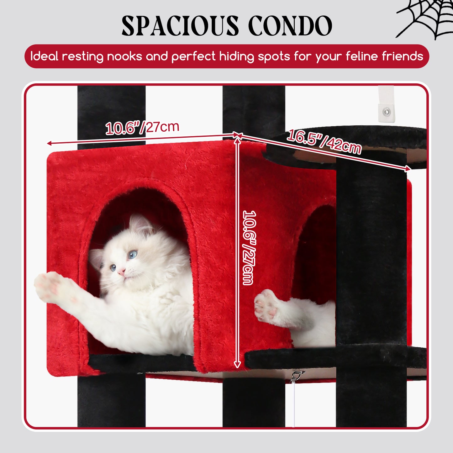 Globlazer Extra Large Platform Gothic Cat Tree, 65in Tall Sturdy Goth Cat Tower for Multiple Indoor Cats, Big Cat Tree for Large Cat with 3 Enlarged Perches, 6 Scratching Posts, Condo, S65, Red Black