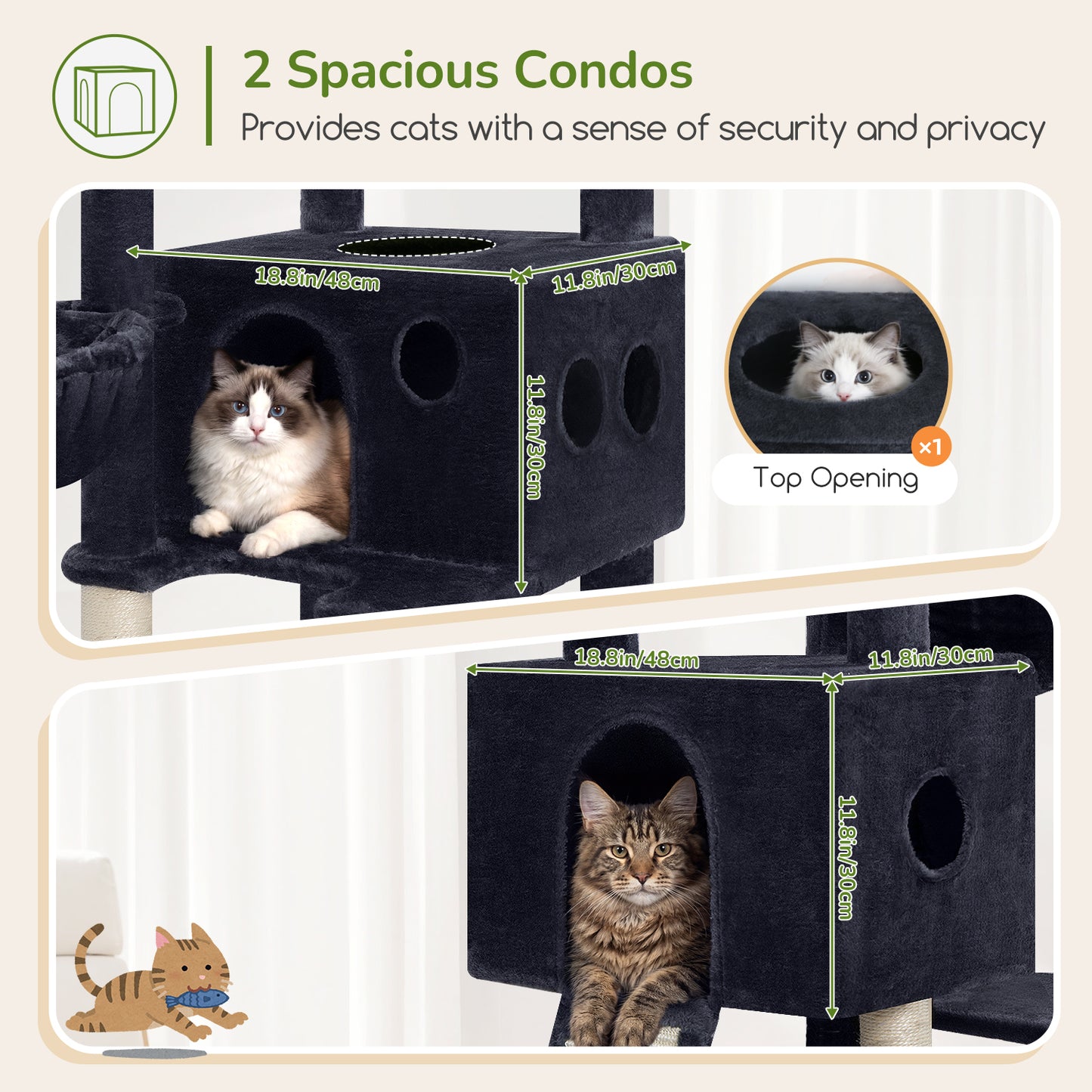 Globlazer Tall Cat Tower 77 inch Extra Large Cat Tree House for Indoor Cats Large Adults Kittens Cat Climbing Tower with 5 Scratching Posts, 2 Cat Condos, 2 Platforms, S77D, Dark Grey