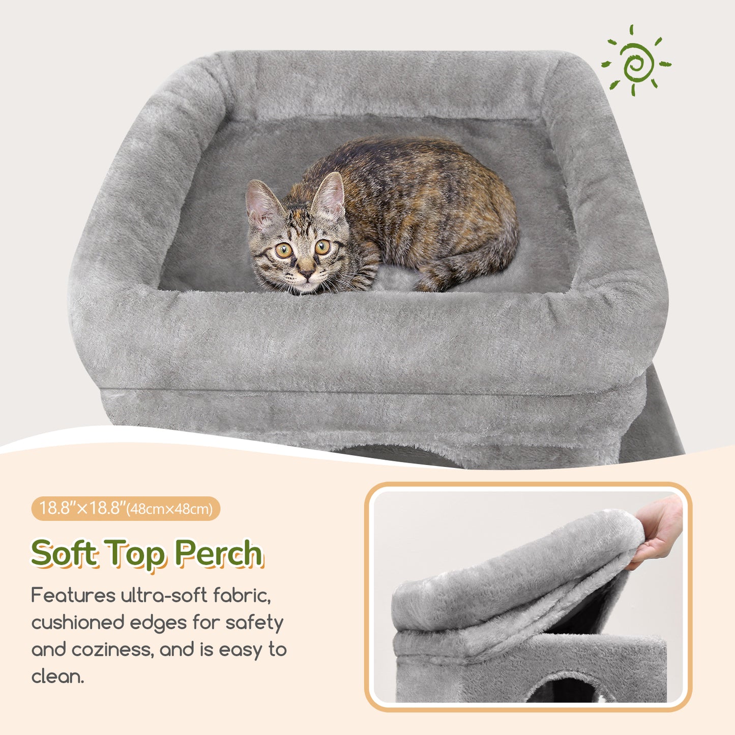 Globlazer Cat Tower for Indoor Cats, 52in Multi-Level Heavy Duty Cat Tower with 4 Scratching Posts, Ladder, Sturdy Cat Tree with 3 Cat Condos for Adult Cats Kittens, Hanging Basket, F52B, Light Grey