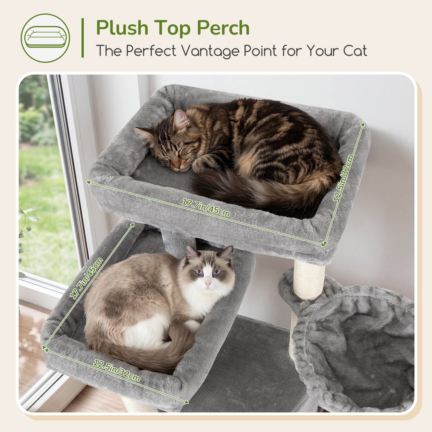 Globlazer Tall Cat Tree Tower for Large Adult Cats, Multi-Level Large 65 Inch Cat Scratching Tower with Hammock, 6 Scratching Posts, Basket and 2 Perches for Indoor Multiple Cats, F65D, Light Grey