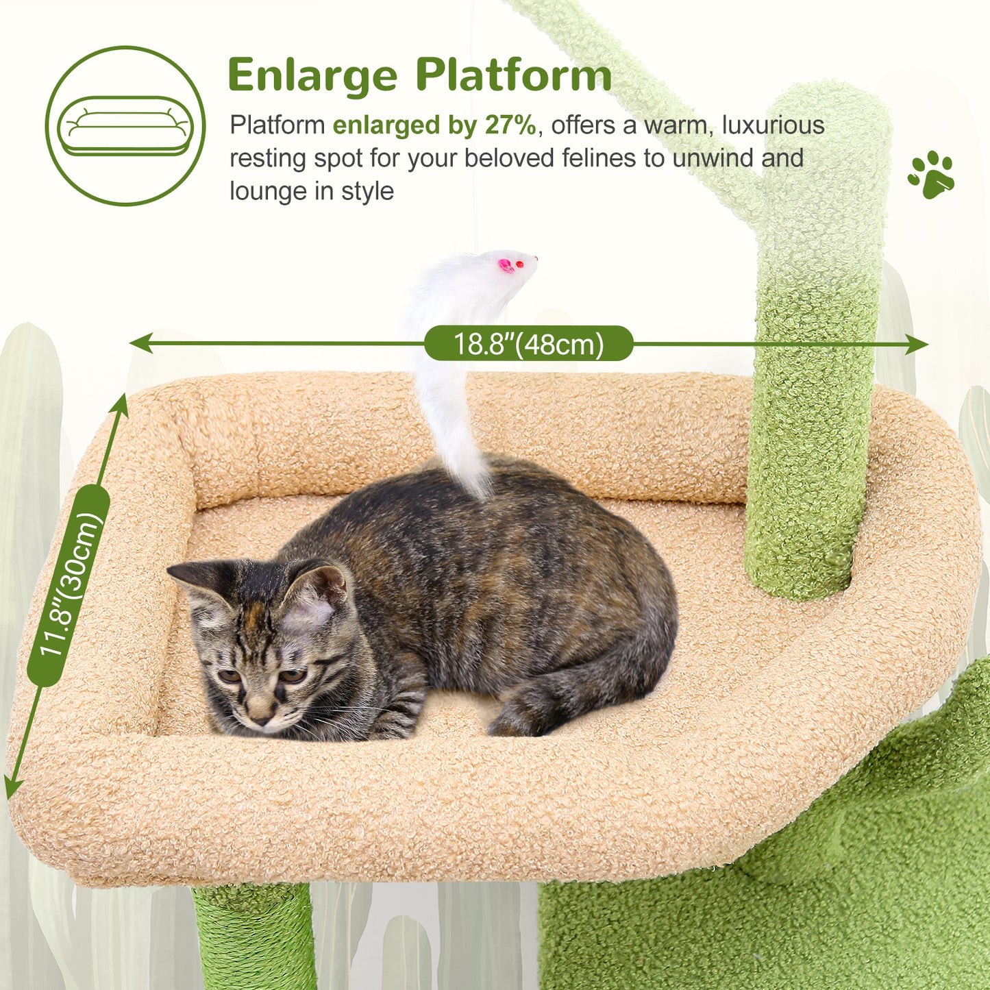 F46C Versatile Play Cactus Cat Tree Tower | 46-Inch Sturdy Cat Condo with Scratching Posts, Hammock, Multiple Platforms & Anti-Tip Kit for Large Multi-Cats | Premium Quality Materials, Green