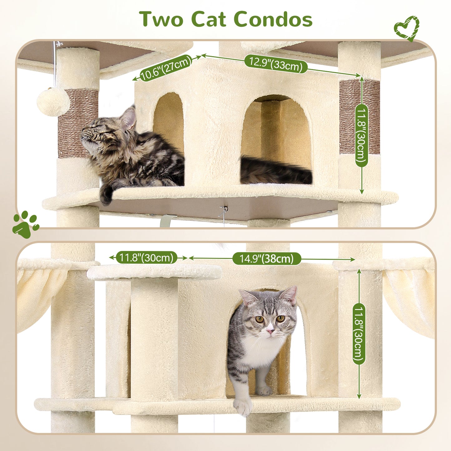 Globlazer Big Cat Tower for Indoor Cats, 80inch Cat Tower for Multiple Adult Cats XXL Cat Tree with 9 Scratching Posts, Hammock, 3 Perches, 2 Condos, 2 Hanging Basket, F80, Beige