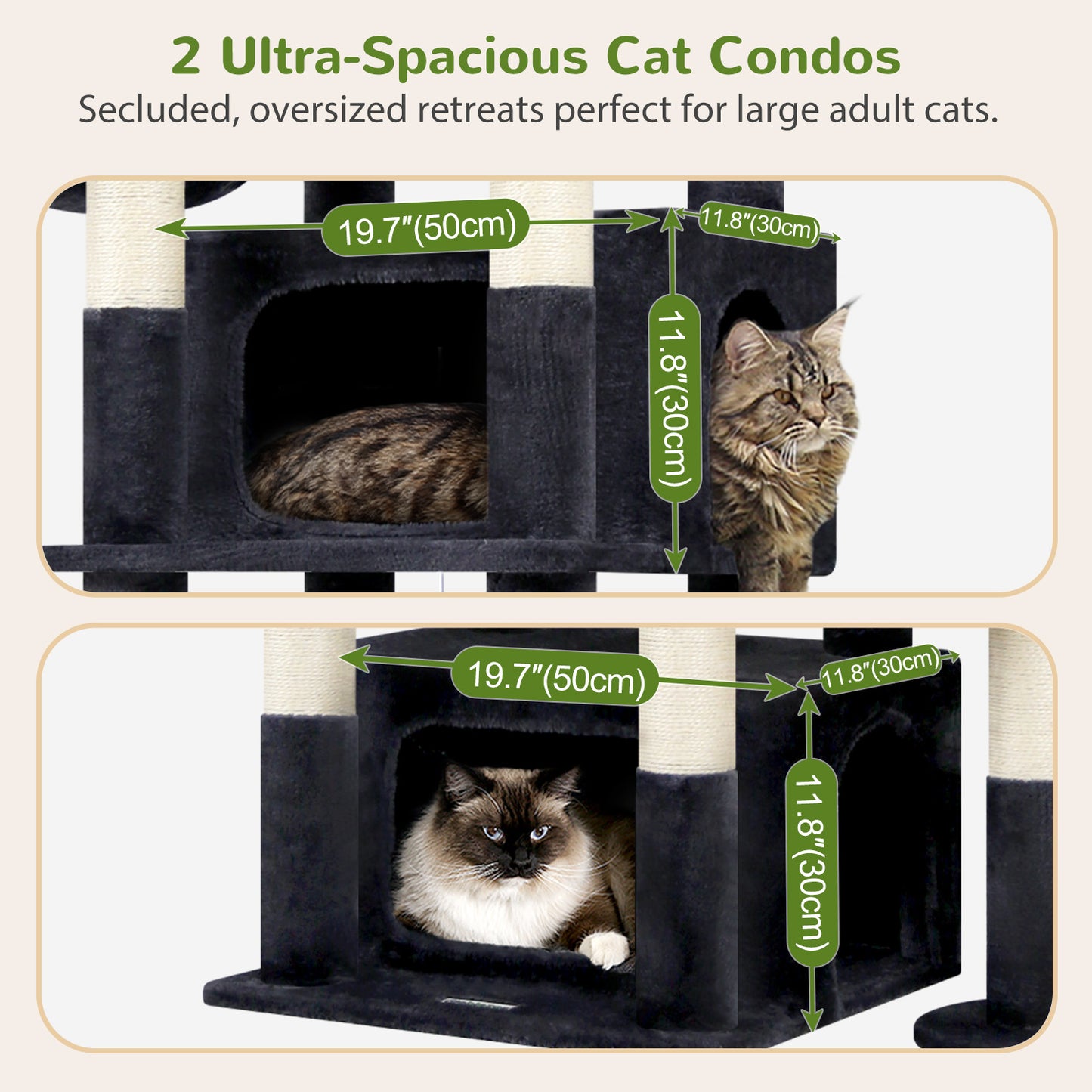 Globlazer 75in Sturdy Cat Tree for Large Cats, Heavy Duty Multi-Level Cat Tower for Indoor Cats with Extended Platform, 2 Spacious Condos, 2 Padded Perches, 6 Sisal Scratching Posts, S75, Dark Grey