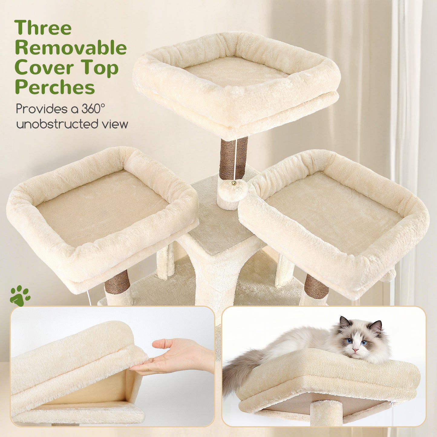 Globlazer Cat Trees and Towers for Multiple Adult Cats, 82-inch XXL Tall Cat Tree Tower for Indoor Cats with Scratching Post, 3 Perches, 2 Condos, 2 Hanging Baskets, F82, Beige