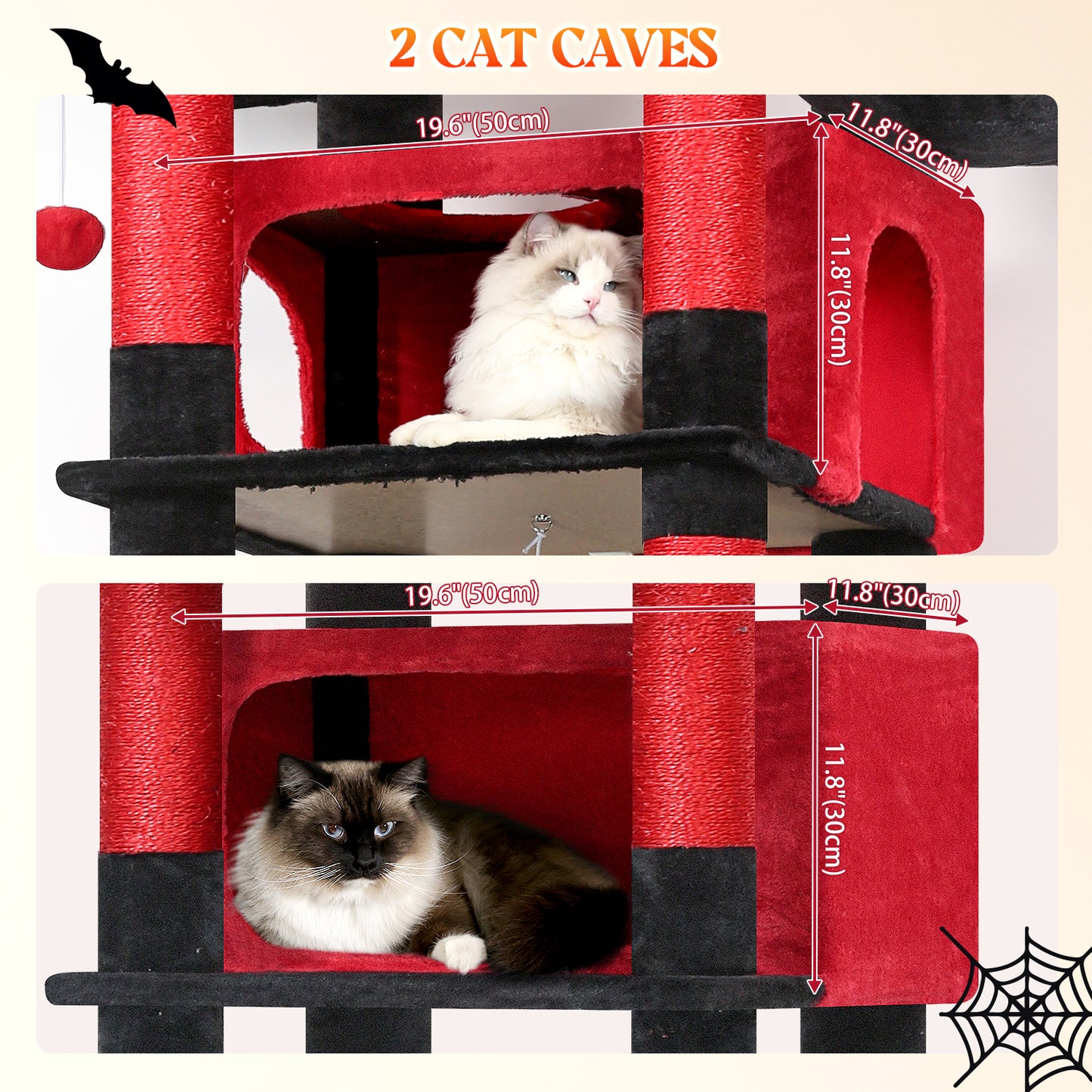 Globlazer XXL Giant Gothic Cat Tree, 83 Inch Heavy Duty Tall Goth Cat Tower for Indoor Cats Large Adult, Multi-Level Large Cat Condo with 8 Scratching Posts, Hammock, 2 Platform, F83B, Black Red