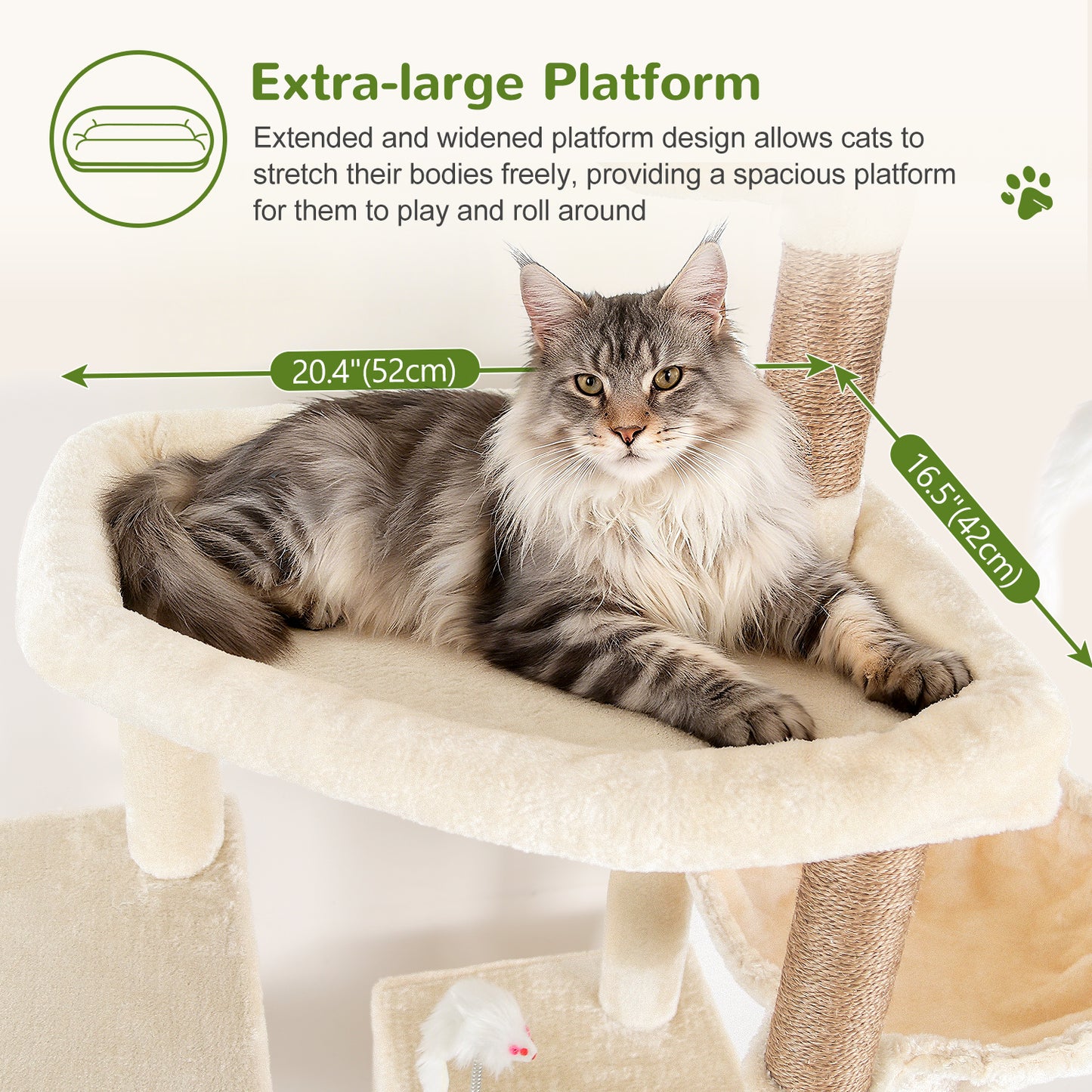 Globlazer Sturdy Cat Tree, 68-inch Large Cat Tower for Indoor Adult Cats 20 lbs Heavy Duty Cat Tree for Big Cats with Extra Large Platform, 5 Scratching Post, S68, Beige