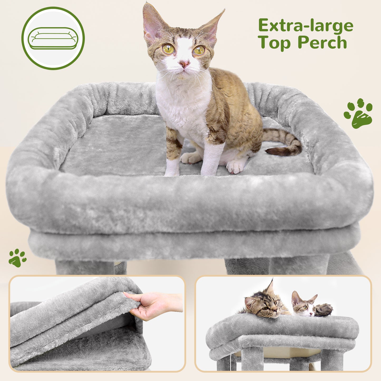 Globlazer Cat Tower for Indoor Cats, 61inch Heavy Duty Cat Trees for Large Cats Adult Big Cats Maine Coon Cat Tree Tower with Scratching Post, Extra Large Top Perch, Cat Condos, F61, Light Grey