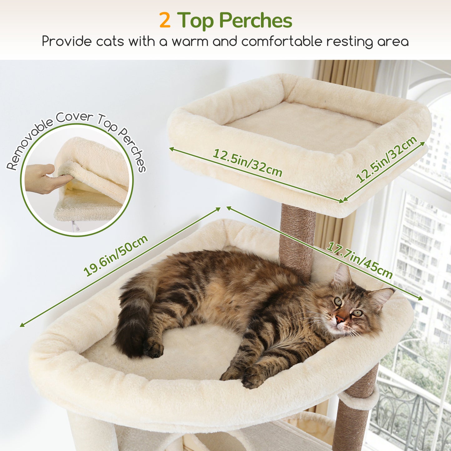 Globlazer Giant Cat Tree, 83 Inch Heavy Duty Tall Cat Tower with 7 Scratching Posts, Multi-Level Large Cat Condo for Indoor Cats Large Adult, 2 Perchs, 3 Sturdy Baskets, Cat Toys, F83C, Beige