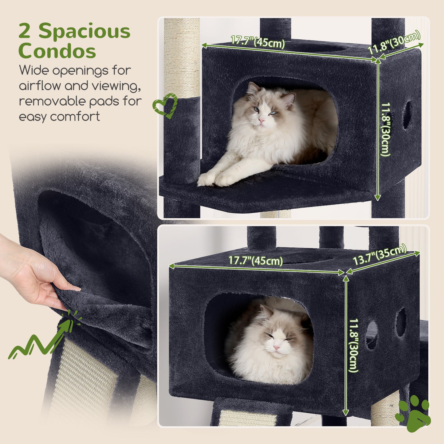 Globlazer Multi-Level Tall Cat Tower 83 inch Sturdy Extra Large Heavy Duty Cat Tree for Indoor Large Adult Cats Kittens with 2 Cat Condo, 8 Scratching Post, 2 Hammock, S83G, Dark Grey