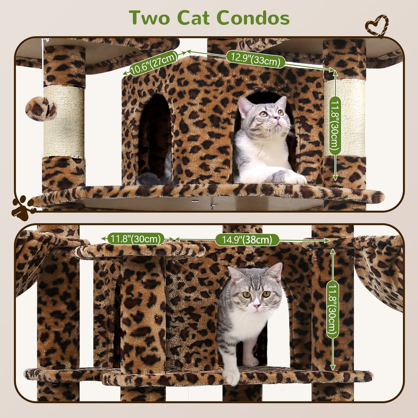 Globlazer Big Cat Tower for Indoor Cats, 80inch Cat Tower for Multiple Adult Cats XXL Cat Tree with 9 Scratching Posts, Hammock, 3 Perches, 2 Condos, 2 Hanging Basket, F80, Leopard Print