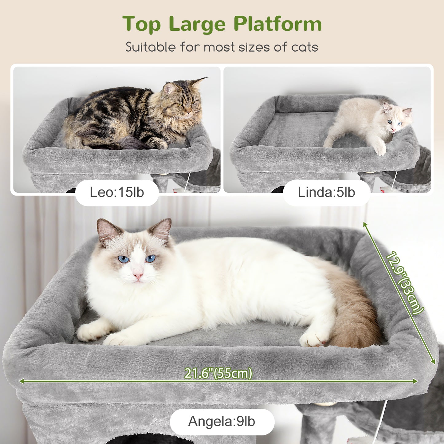 Globlazer Large Cat Tree 80 inch Multi-Level Tall Climbing Tower Kitty Condos Cat Scratching Tower for Indoor Multiple Adult Cats with Large Platform, 3 Cat Caves, 3 Hanging Baskets, F80F, Light Grey