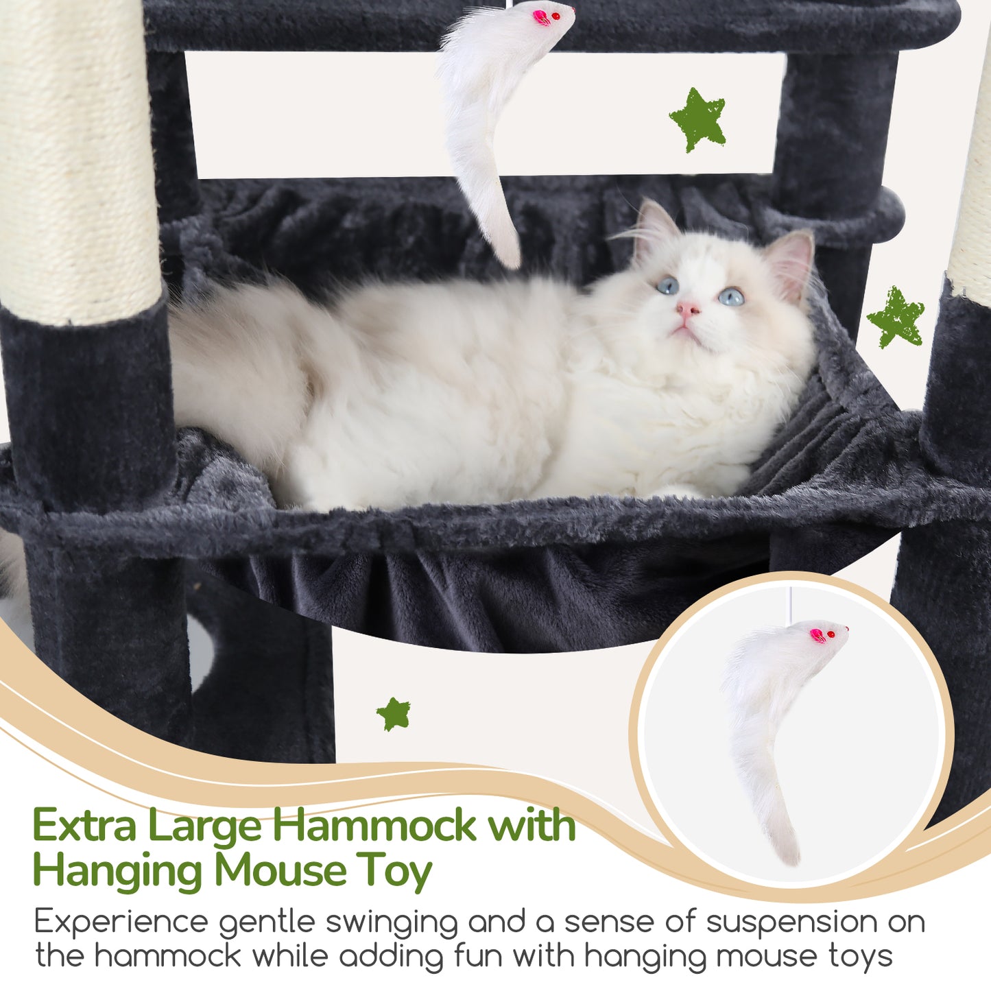 Globlazer Heavy Duty Cat Tree, 70 inch Sturdy Cat Tree for Indoor Cats Extra Large Cat Tower with Scratching Post, Hammock, Cat Condo for Adult Cats Kittens, F70 Pro, Dark Grey