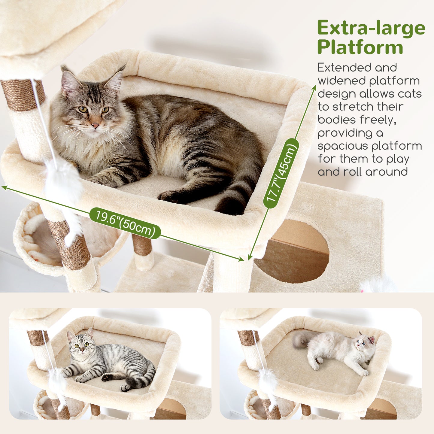 Globlazer Extra Large Cat Tower, 81-inch Tall Cat Tree for Big Cats 20 lbs, XXL Heavy Duty Cat Scratching Tower for Indoor Adult Cats with 3 Cat Condos, 8 Scratching Posts, F81, Beige