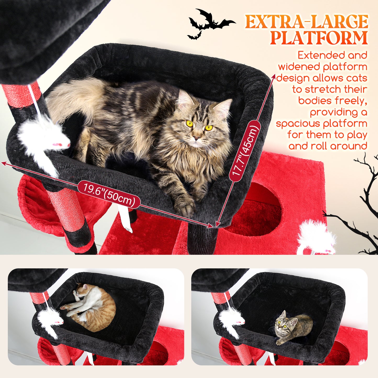 Globlazer Extra Large Gothic Cat Tower, 81-inch Tall Goth Cat Tree for Big Cats 20 lbs, XXL Heavy Duty Cat Scratching Tower for Indoor Adult Cats with 3 Cat Condos, 8 Scratching Posts, F81, Black Red