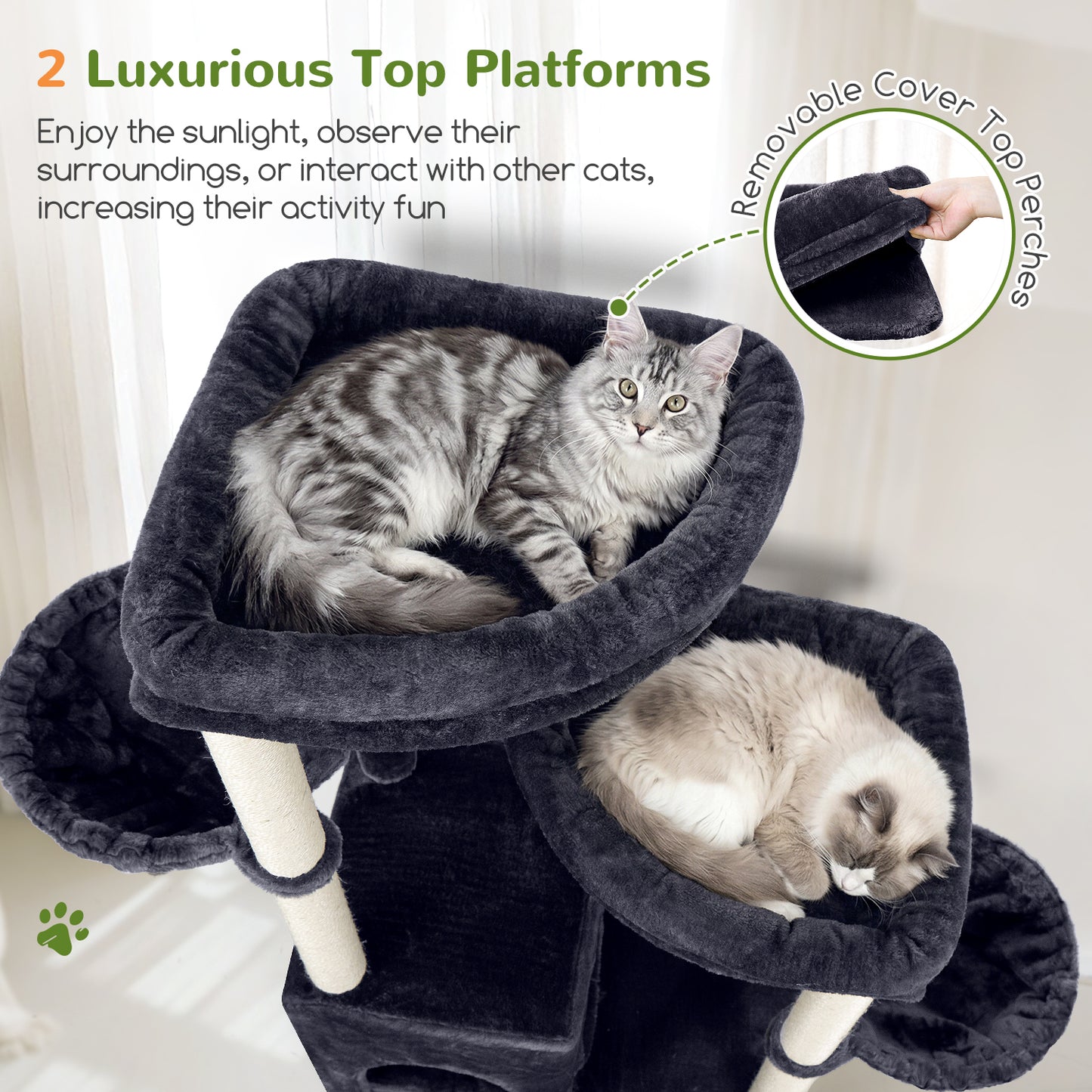 Globlazer Cat Tree Tower for Indoor Cats, 63 inch Sturdy Adult Cat Tree House for Large Adult Cats with 2 Platform, 6 Cat Scratching Post, 2 Cat Caves, Dangling Toys, S63, Dark Grey
