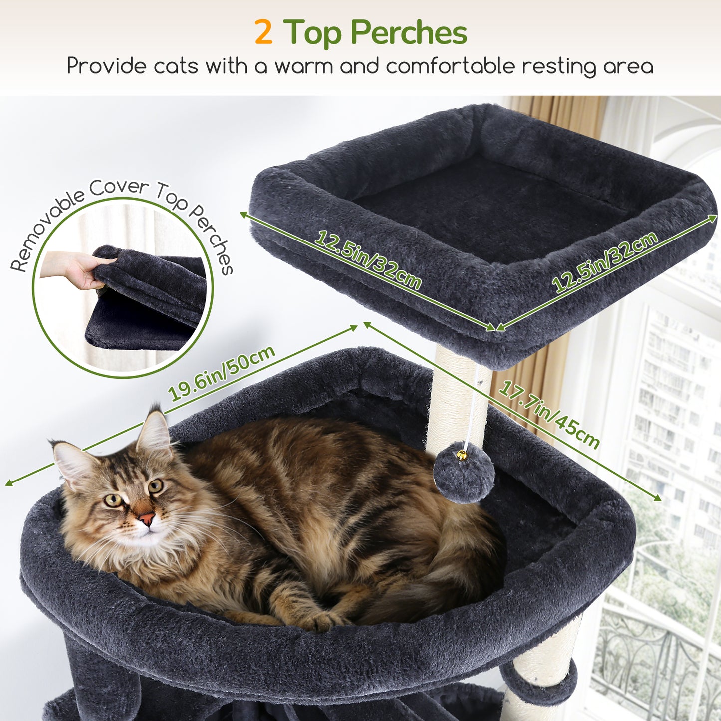 Globlazer Giant Cat Tree, 83 Inch Heavy Duty Tall Cat Tower with 7 Scratching Posts, Multi-Level Large Cat Condo for Indoor Cats Large Adult, 2 Perchs, 3 Sturdy Baskets, Cat Toys, F83C, Dark Grey