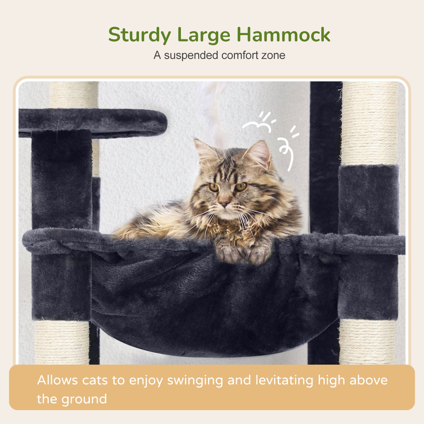 Globlazer Cat Tree Tower with 5 Scratching Posts for Indoor Cats, 53inch Tall Plush Multi-Level Cat Climbing Tower Condo House with Large Hammock, Spacious Cat Cave, Padded Top Perch, F53, Dark Gray