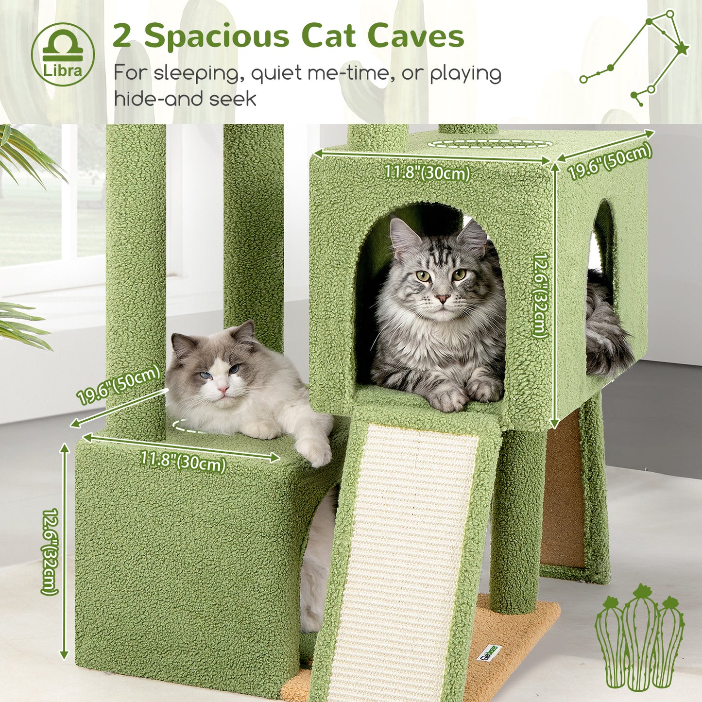 Globlazer Heavy Duty Cat Tree 78 inch Sturdy Cactus Cat Tower for 20lbs Large Adult Cats, Symmetrical Aesthetic Big Cactus Cat Tree with Extra Large Platform, 2 Scratching Boards, Z78, Green