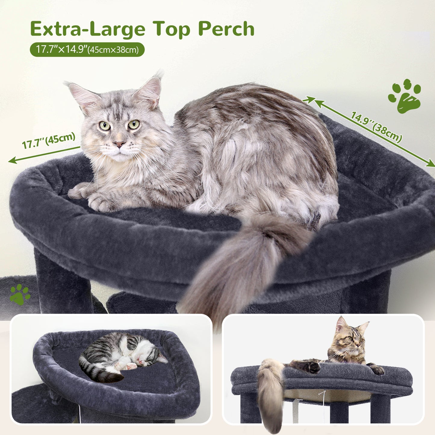 Globlazer Corner Cat Tree for Large Cats, 66inch Tall Curved Series Large Cat Tower for Multiple Indoor Cats with 6 Scratching Posts, 2 Spacious Cat Condos, Hammock, Hanging Basket, C66, Dark Grey