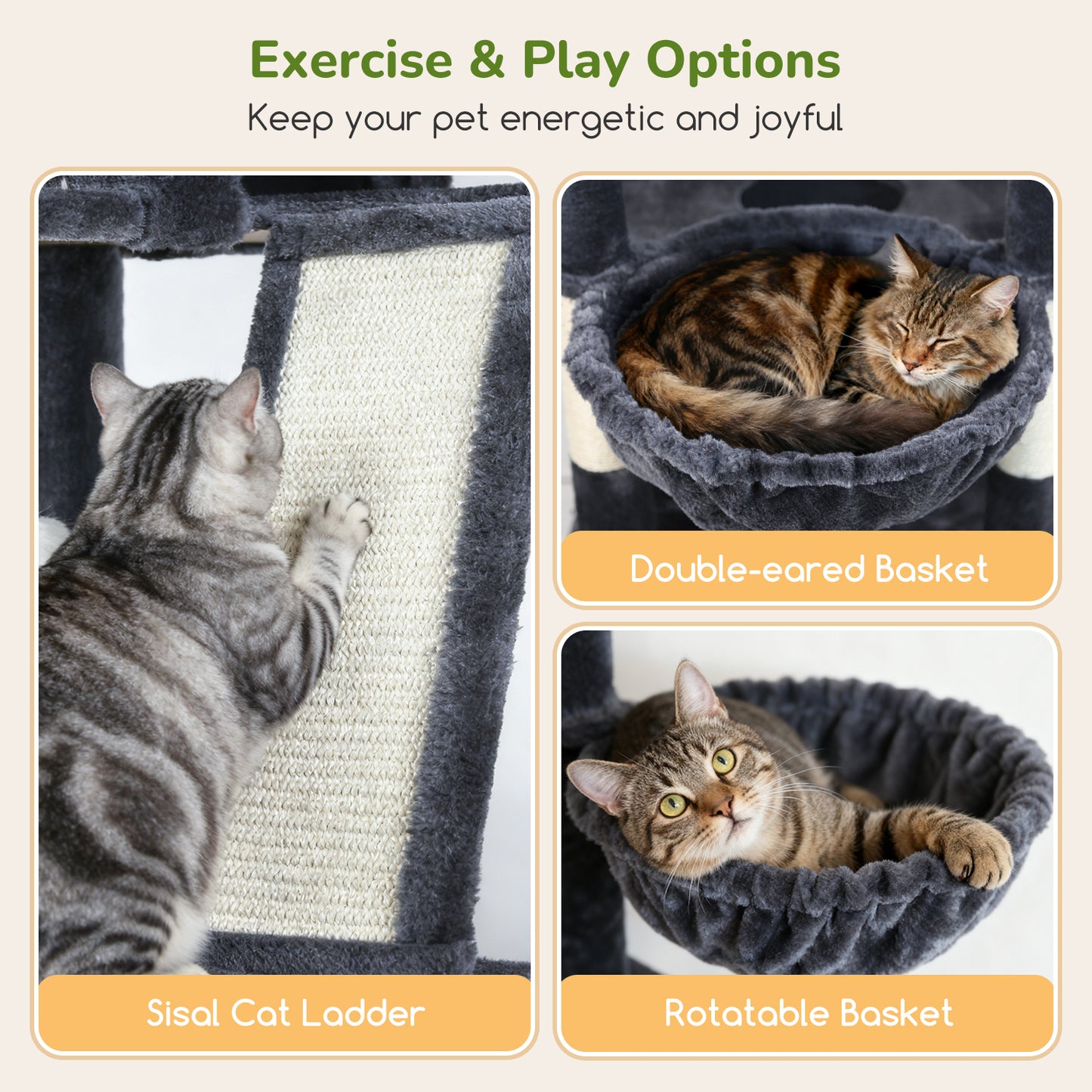 Globlazer Large Cat Tree Tower, 80inch XXL Tall Cat Tree for Multiple Indoor Cats Large Adult Kittens with Scratching Posts and Board, 3 Soft Baskets, 2 Plush Perches, 2 Cozy Condos, S80G, Dark Grey