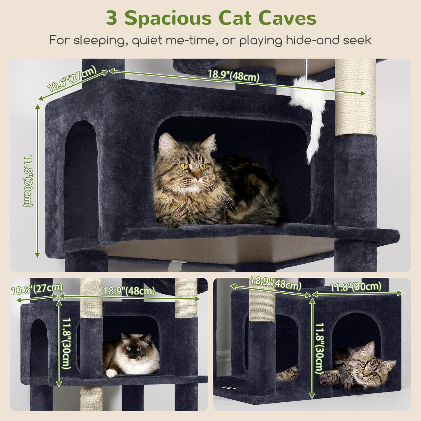 Globlazer Sturdy Cat Tree for Large Cats, 77 inch Large Cat Climbing Tower for Indoor Adult Cats, Cat Scratching Tower with 5 Scratching Posts, 3 Cat Condos, 2 Top Perches, S77, Dark Grey