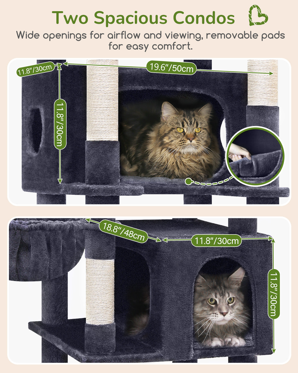 Globlazer Extra Large Cat Tree Tower for Indoor Cats, 74inch Tall Cat Tree Tower for Large Cats Adult with 5 Scratching Posts, 2 Spacious Condos, 2 Big Hanging Baskets, Enlarged Perch, S74, Dark Grey