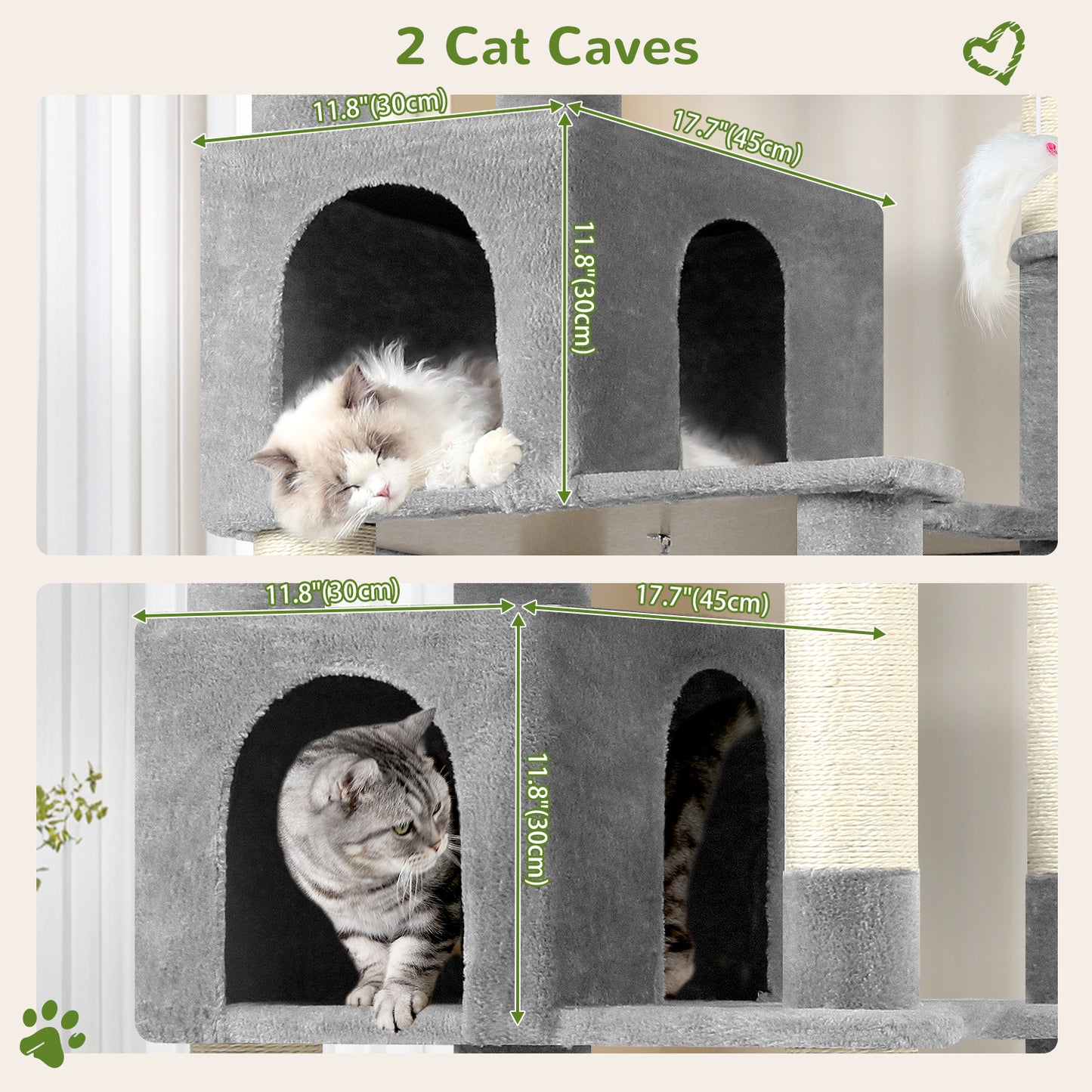 Globlazer Heavy Duty Cat Tree, 81 inch Extra Large Cat Tree for Indoor Cats Large Adult, Sturdy Cat Tower with 8 Scratching Post, 2 Cat Condos, 2 Platform, S81C, Light Grey