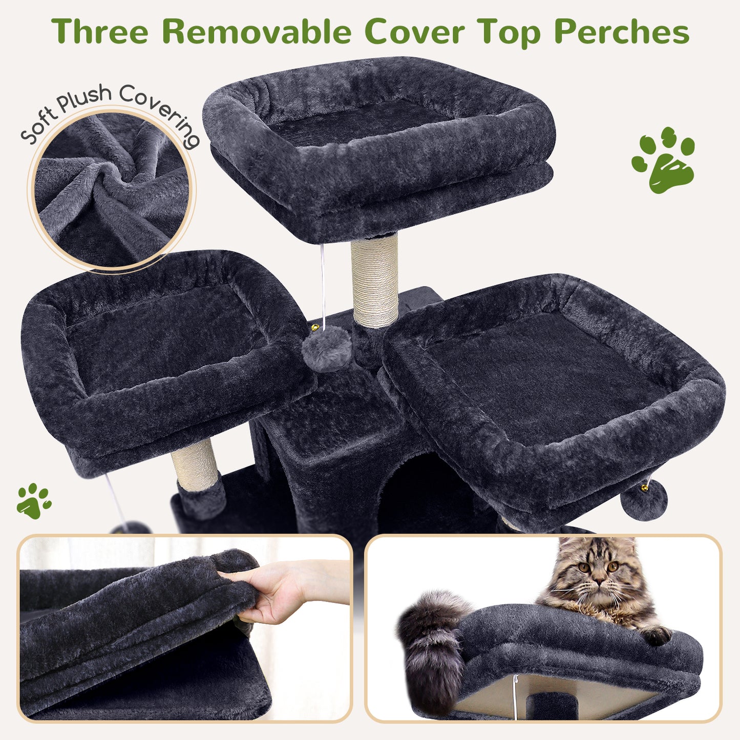 Globlazer Big Cat Tower for Indoor Cats, 80inch Cat Tower for Multiple Adult Cats XXL Cat Tree with 9 Scratching Posts, Hammock, 3 Perches, 2 Condos, 2 Hanging Basket, F80, Dark Grey