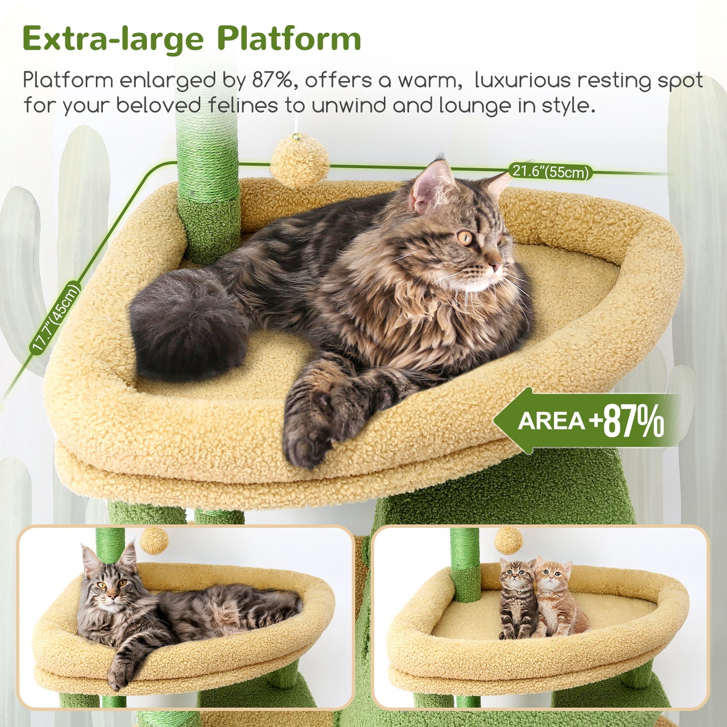 Globlazer Giant Cactus Cat Tree, 83 inch Cat Tree for Indoor Cats Large Big Adult, XXL Cactus Cat Tower with 9 Scratching Posts for 20lb+ Heavy Duty Large Adult Cats, F83, Green