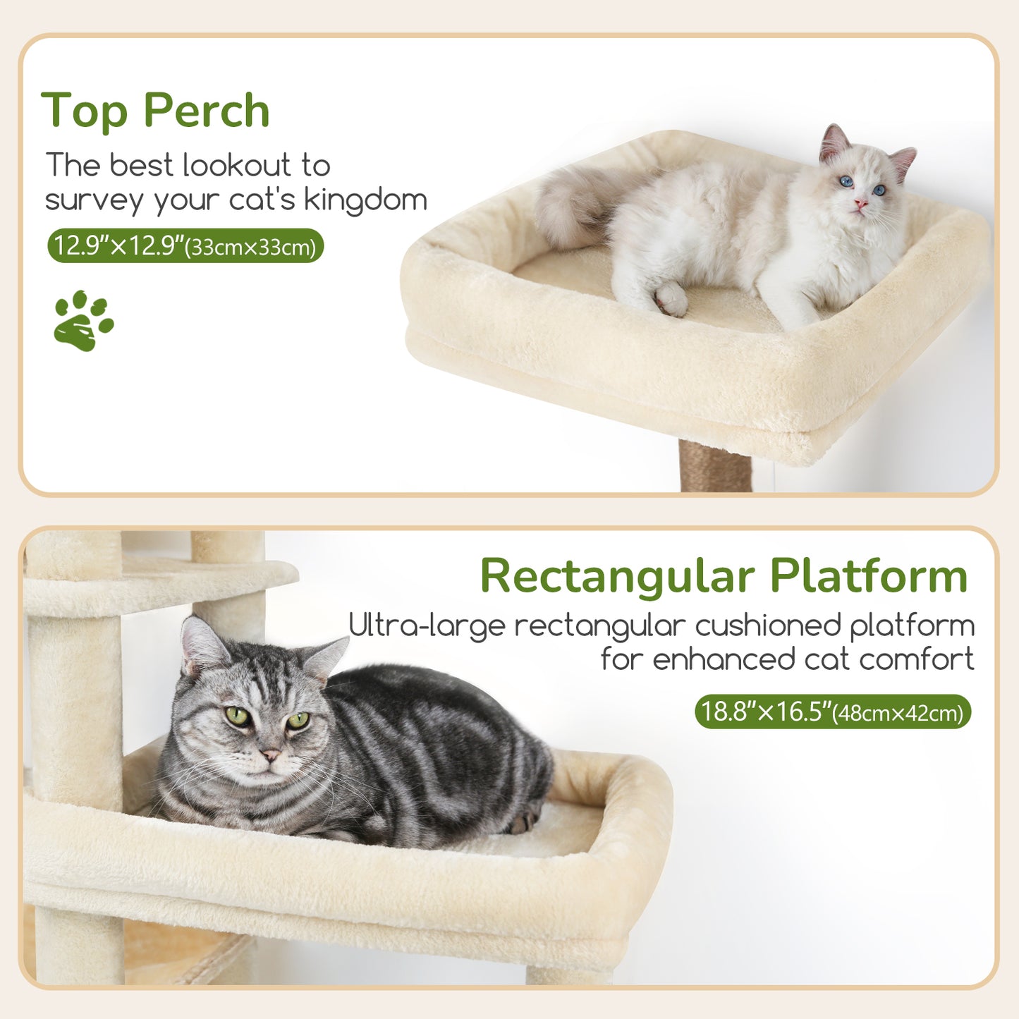 Globlazer Extra Large Platform Cat Tree, 65in Tall Sturdy Cat Tree for Indoor Cats Large Adult, Big Cat Tower for Big Cats with 3 Enlarged Perches, 6 Scratching Posts, Cat Condo, Hammock, S65, Beige