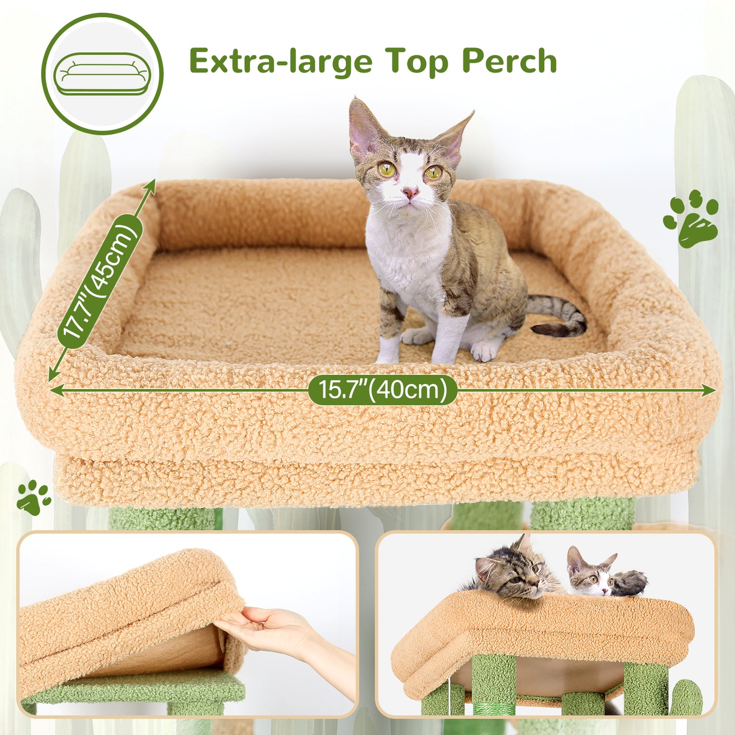Globlazer Cactus Cat Tower for Indoor Cats, Heavy Duty Cat Trees for Large Cats Adult Big Cats Maine Coon Cat Tree Tower with Scratching Post, Extra Large Top Perch, Cat Condos, F61, Green, 61inch