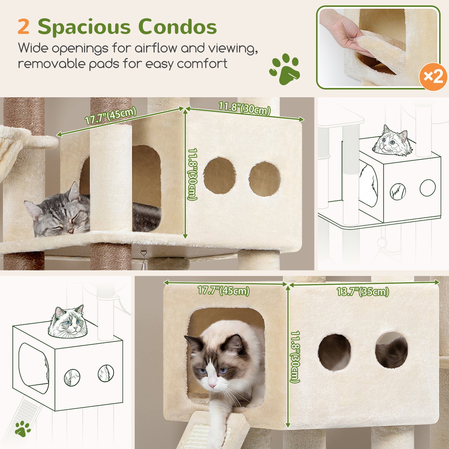 Globlazer Cat Tower for Large Cats, 81 inch Cat Tree for Indoor Cats Large Adult, Tall Cat Tower with 2 Condos, 2 Baskets, Hammock, Large Perch, 8 Sisal Posts, Scratching Board, S81G, Beige