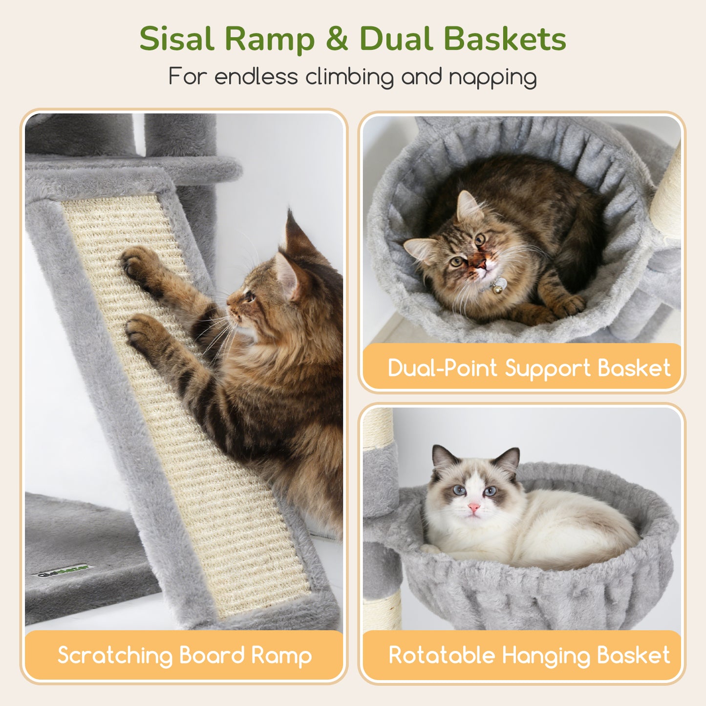 Globlazer Extra Large Heavy Duty Cat Tree, 80in Tall Sturdy Cat Tree Tower for Multiple Indoor Cats Large Adult with Scratching Posts, 2 Spacious Condos with Padding, 2 Soft Perches, S80C, Light Grey