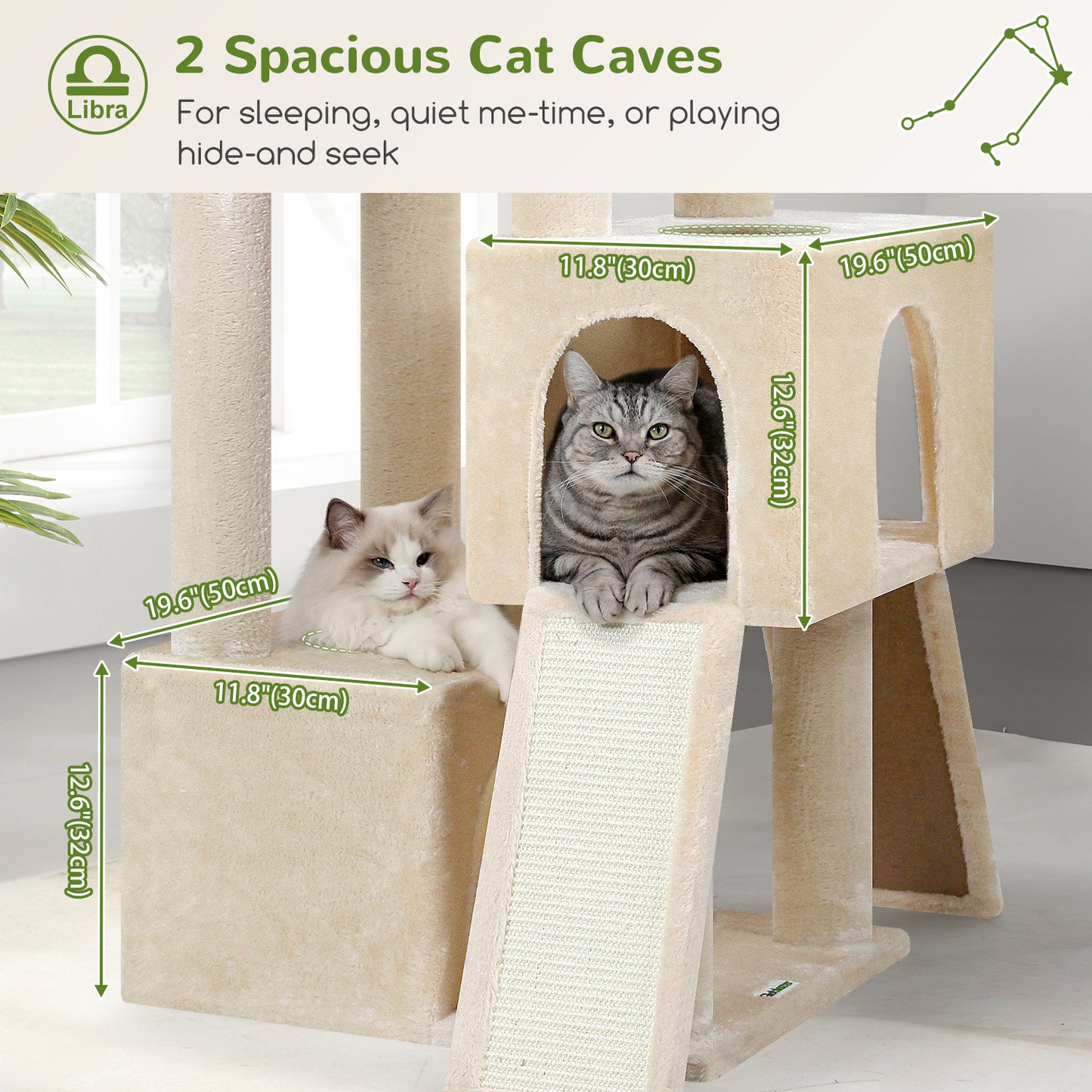 Globlazer Heavy Duty Cat Tree 78 inch Sturdy Cat Tower for 20lbs Large Adult Cats, Symmetrical Aesthetic Big Cat Tree with Extra Large Platform, 2 Scratching Boards, Z78, Beige