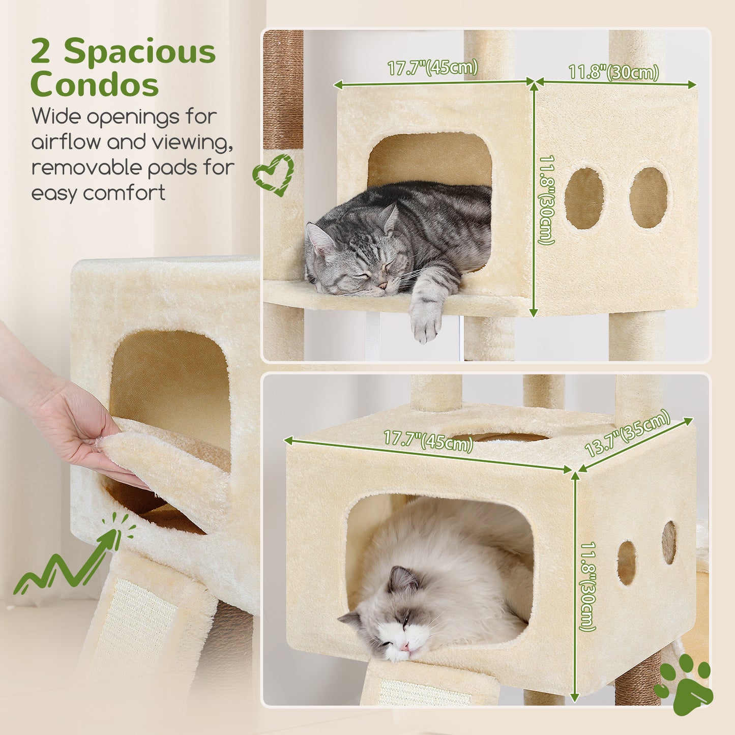 Globlazer Multi-Level Tall Cat Tower 83 inch Sturdy Extra Large Heavy Duty Cat Tree for Indoor Large Adult Cats Kittens with 2 Cat Condo, 8 Scratching Post, 2 Hammock, S83G, Beige