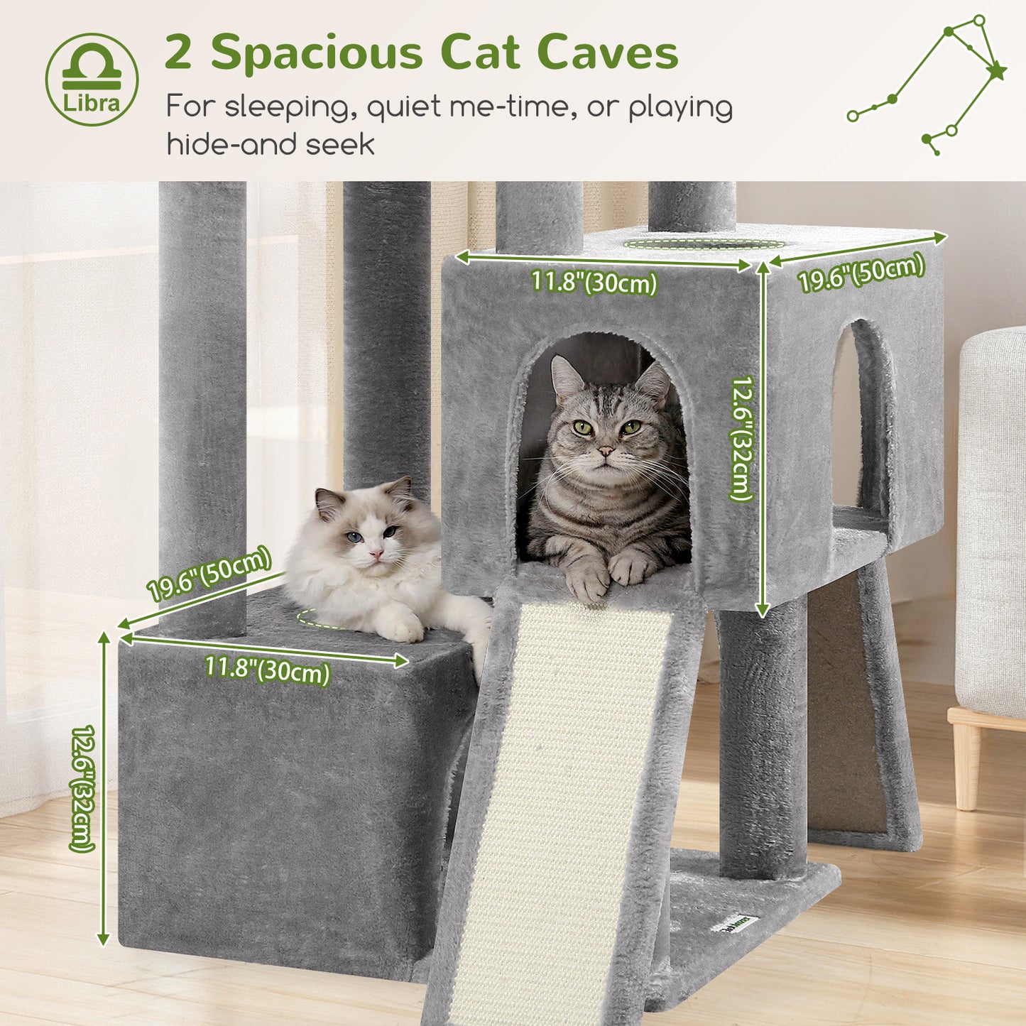 Globlazer Heavy Duty Cat Tree 78 inch Sturdy Cat Tower for 20lbs Large Adult Cats, Symmetrical Aesthetic Big Cat Tree with Extra Large Platform, 2 Scratching Boards, Z78, Light Grey