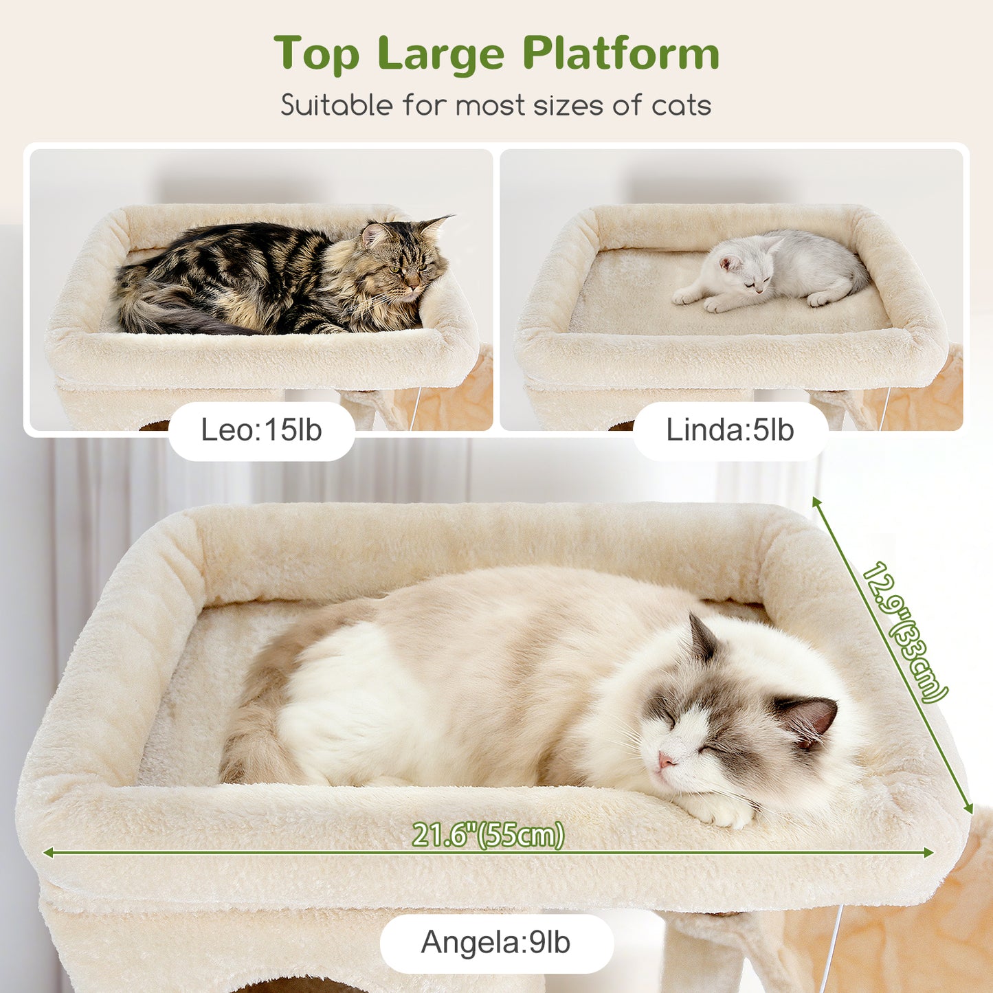 Globlazer Large Cat Tree 80 inch Multi-Level Tall Climbing Tower Kitty Condos Cat Scratching Tower for Indoor Multiple Adult Cats with Large Platform, 3 Cat Caves, 3 Hanging Baskets, F80F, Beige
