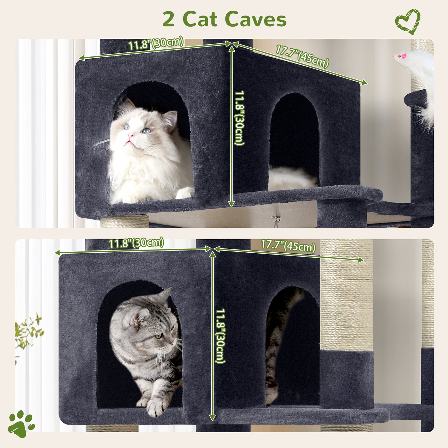 Globlazer Heavy Duty Cat Tree, 81 inch Extra Large Cat Tree for Indoor Cats Large Adult, Sturdy Cat Tower with 8 Scratching Post, 2 Cat Condos, 2 Platform, S81C, Dark Grey