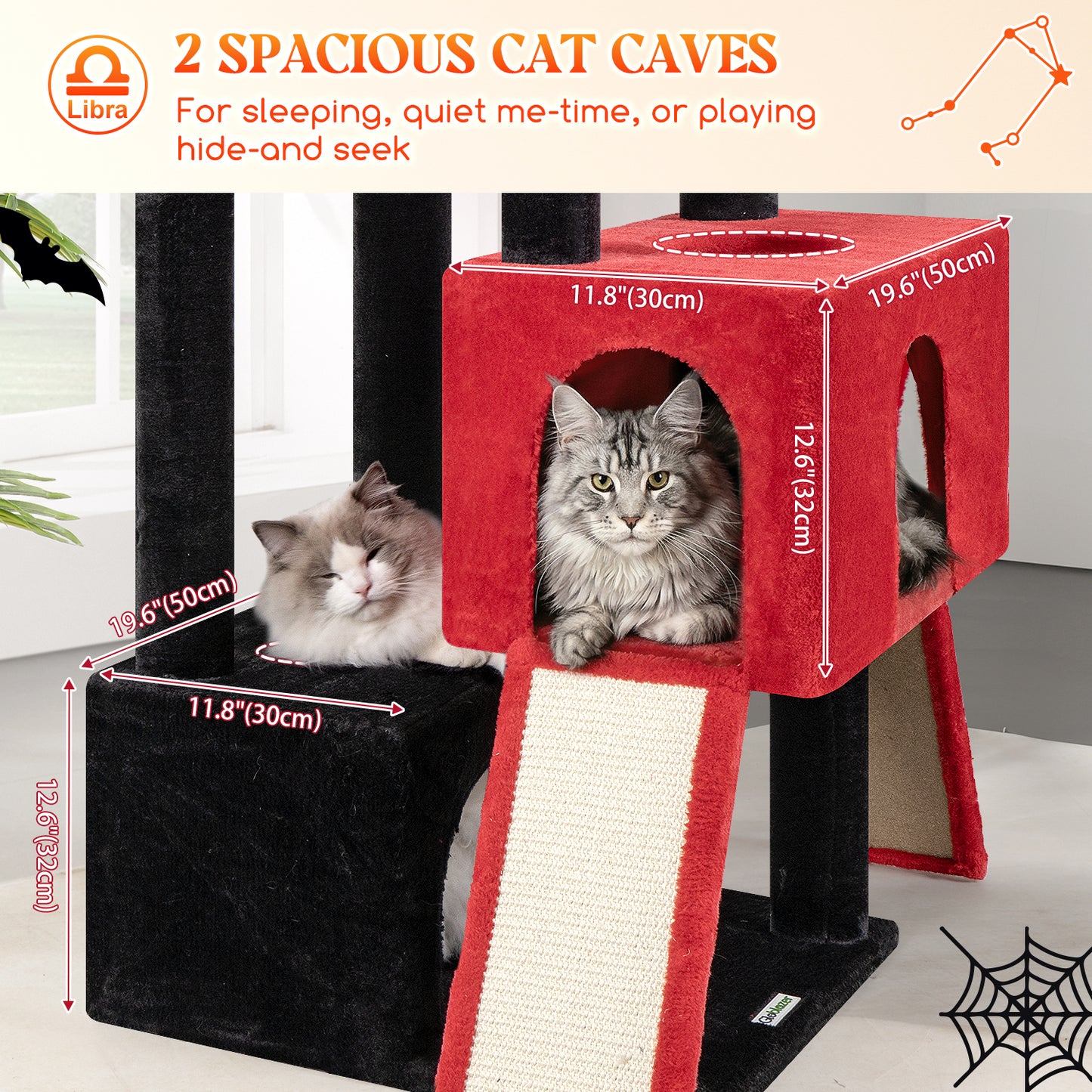 Globlazer Heavy Duty Cat Tree 78 inch Sturdy Gothic Cat Tower for 20lbs Large Adult Cats, Symmetrical Aesthetic Big Goth Cat Tree with Extra Large Platform, 2 Scratching Boards, Z78, Black Red
