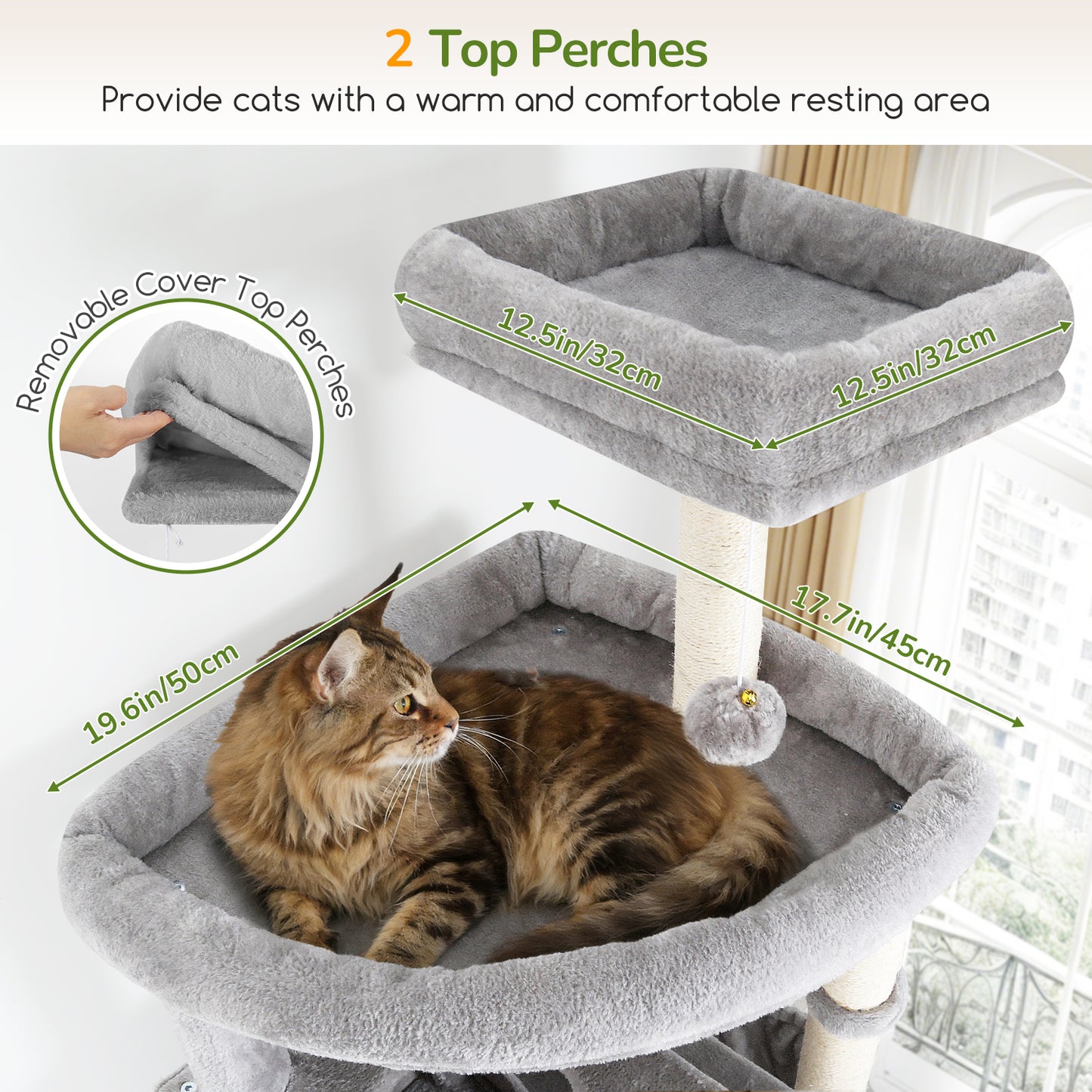 Globlazer Giant Cat Tree, 83 Inch Heavy Duty Tall Cat Tower with 7 Scratching Posts, Multi-Level Large Cat Condo for Indoor Cats Large Adult , 2 Perchs, 3 sturdy Baskets, Cat Toys, F83C, Light Grey
