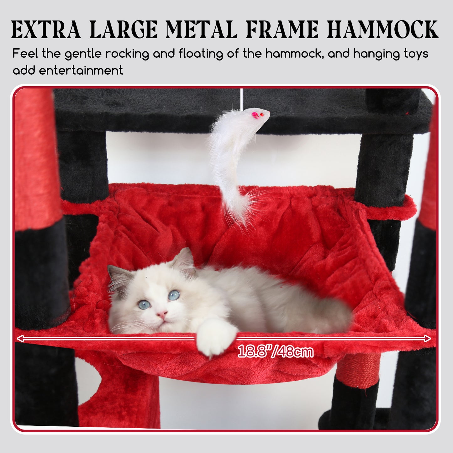 Globlazer Gothic Heavy Duty Cat Tree, 70in Tall Sturdy Goth Cat Tree for Indoor Cats Extra Large Cat Tower with Scratching Post, Cat Condos for Adult Cats Kittens, Hammock, Perch, F70 Pro, Red Black