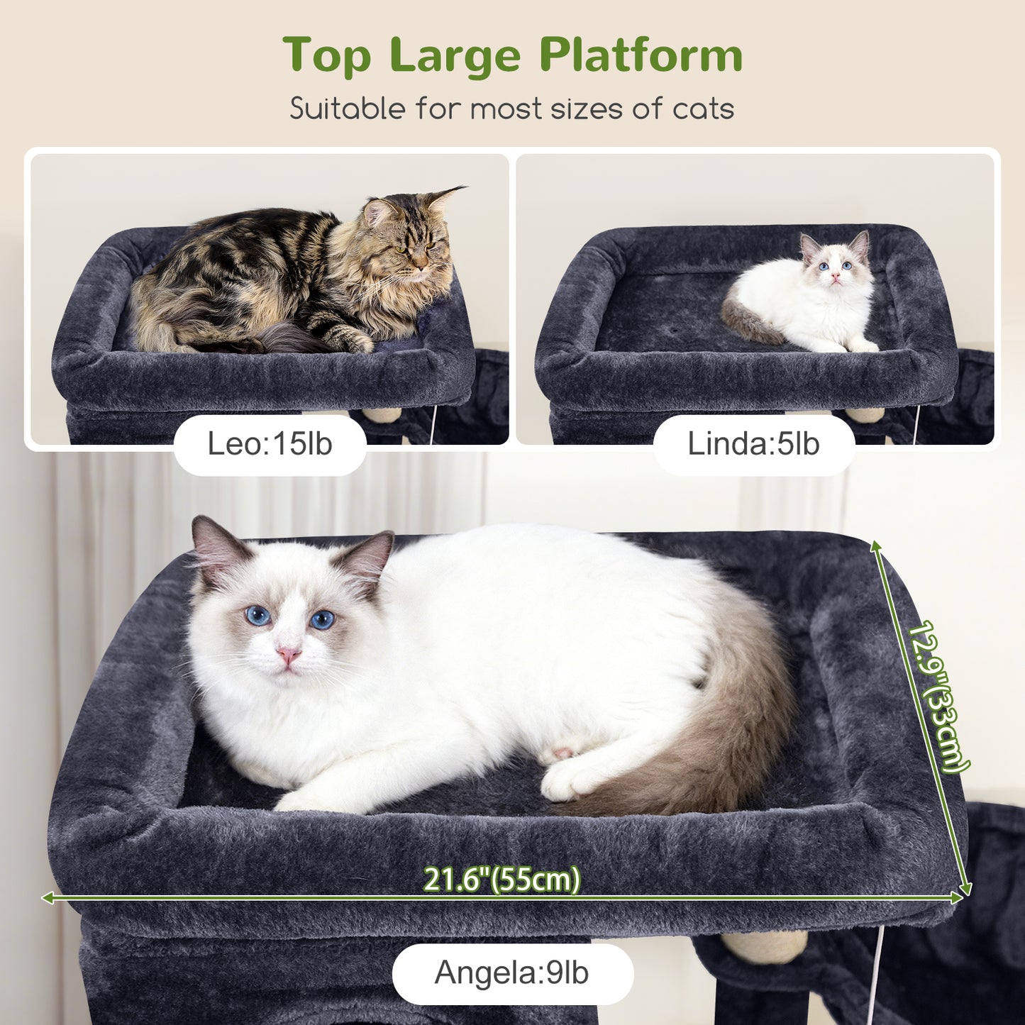 Globlazer Large Cat Tree 80 inch Multi-Level Tall Climbing Tower Kitty Condos Cat Scratching Tower for Indoor Multiple Adult Cats with Large Platform, 3 Cat Caves, 3 Hanging Baskets, F80F, Dark Grey
