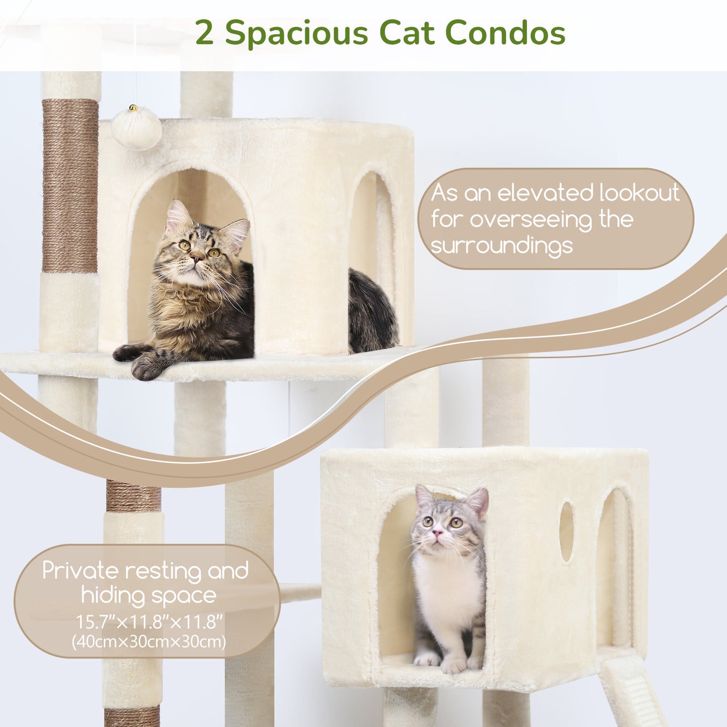 Globlazer Heavy Duty Cat Tree, 70 inch Sturdy Cat Tree for Indoor Cats Extra Large Cat Tower with Scratching Post, Hammock, Cat Condo for Adult Cats Kittens, F70 Pro, Beige