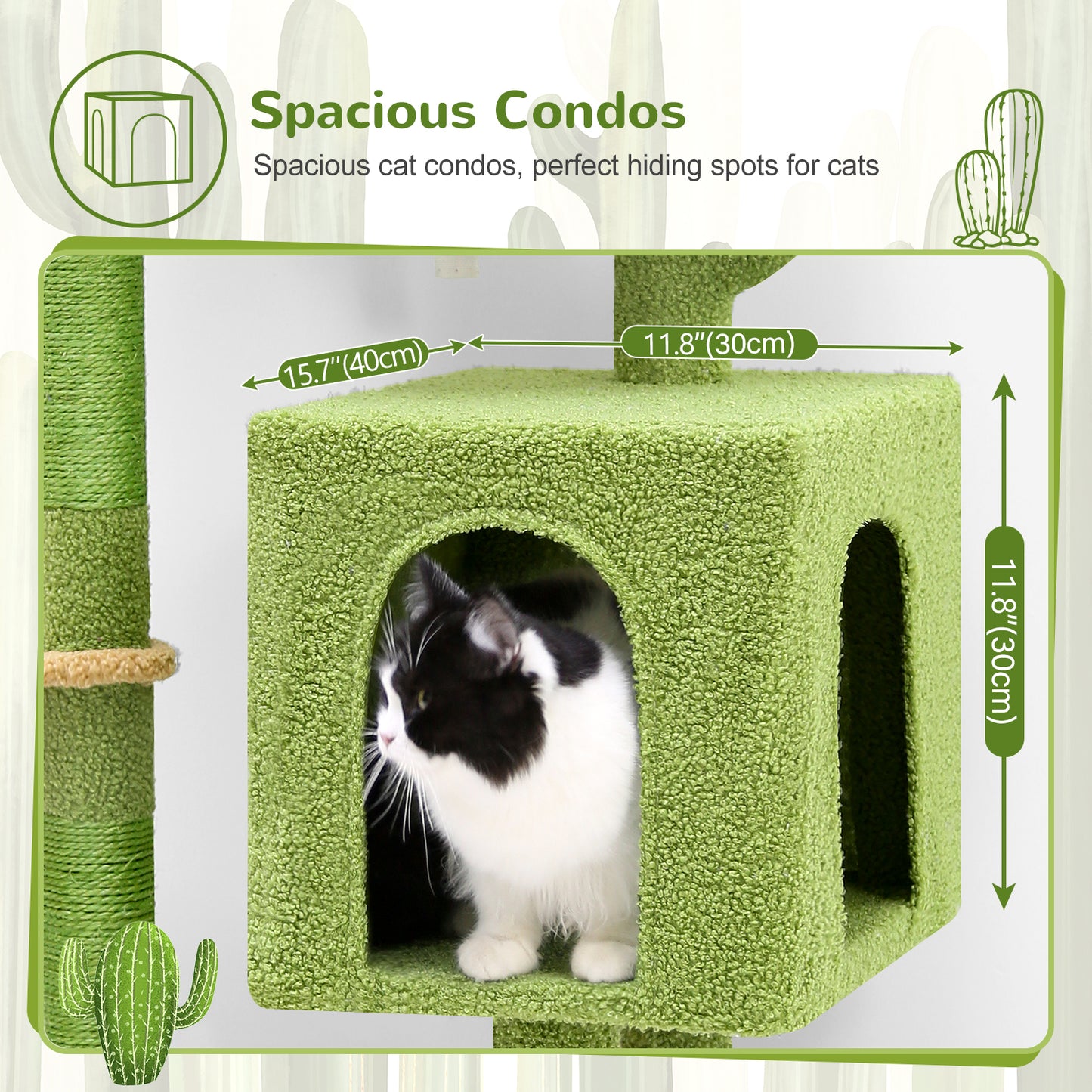 F46C Versatile Play Cactus Cat Tree Tower | 46-Inch Sturdy Cat Condo with Scratching Posts, Hammock, Multiple Platforms & Anti-Tip Kit for Large Multi-Cats | Premium Quality Materials, Green