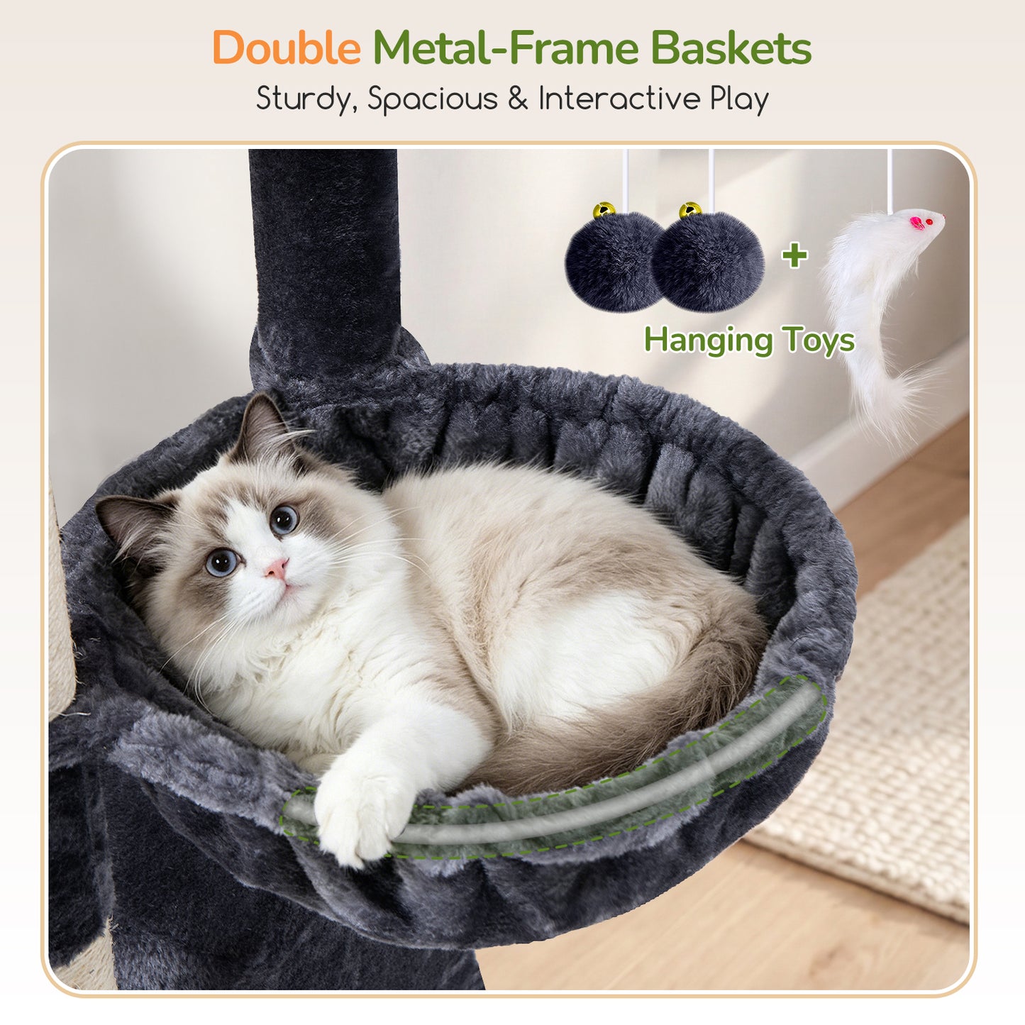 Globlazer Extra Tall Large Cat Tree, 84in Multi-Level Cat Climbing Tower for Indoor Cats Large Adult, Widened Condo with Scratch Board, 7 Scratching Posts, Padded Perch, Metal Basket, S84E, Dark Grey