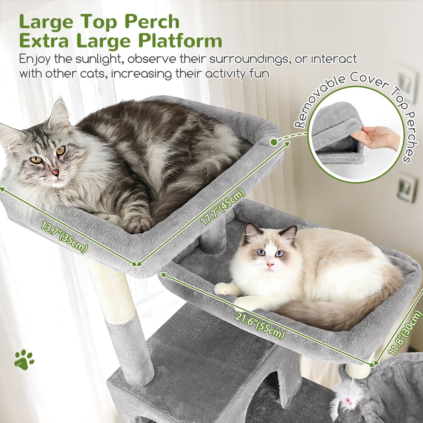 Globlazer Heavy Duty Cat Tree, 81 inch Extra Large Cat Tree for Indoor Cats Large Adult, Sturdy Cat Tower with 8 Scratching Post, 2 Cat Condos, 2 Platform, S81C, Light Grey