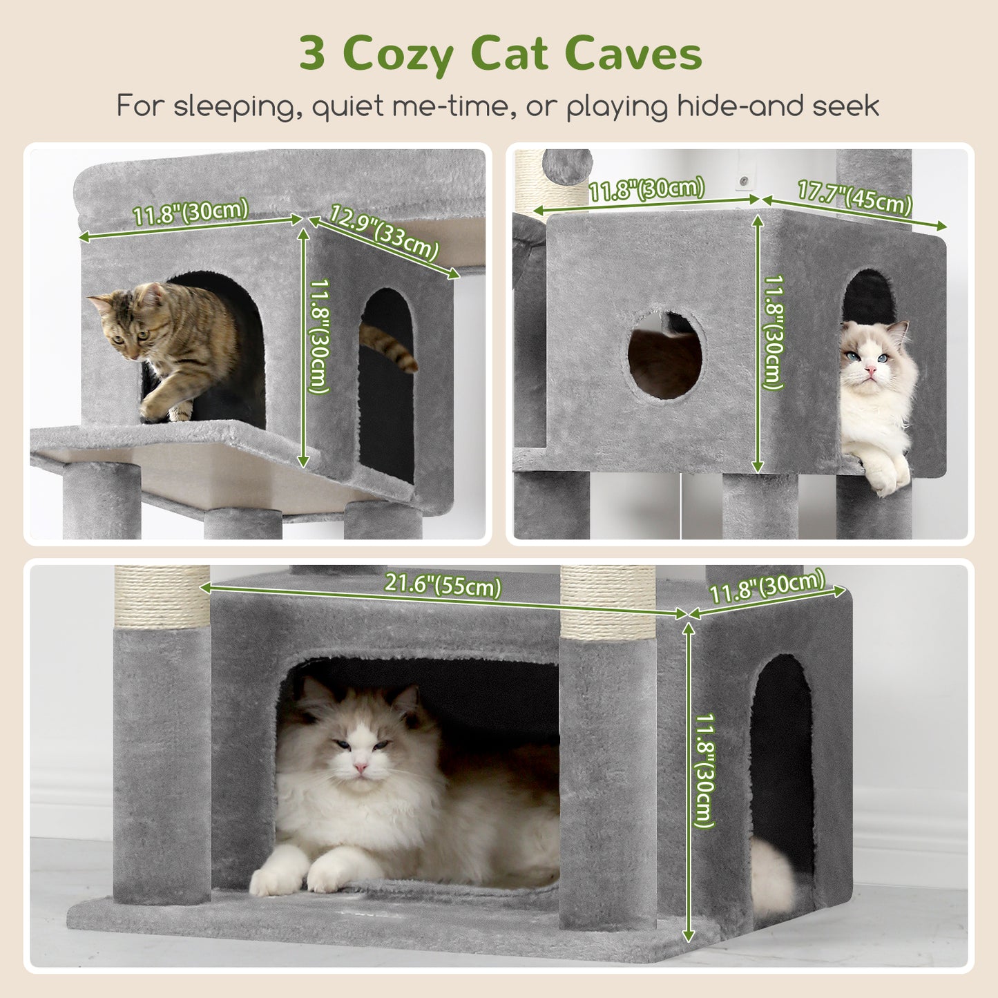 Globlazer Large Cat Tree 80 inch Multi-Level Tall Climbing Tower Kitty Condos Cat Scratching Tower for Indoor Multiple Adult Cats with Large Platform, 3 Cat Caves, 3 Hanging Baskets, F80F, Light Grey