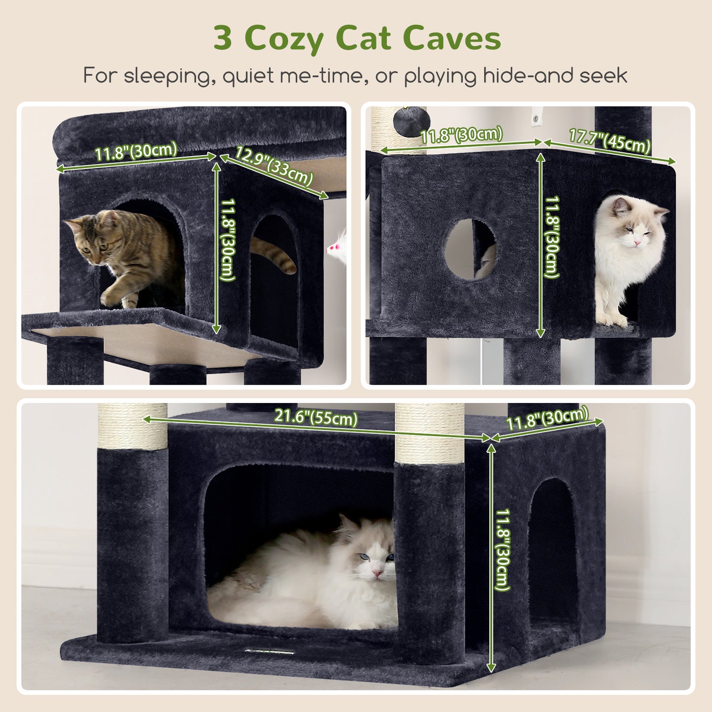 Globlazer Large Cat Tree 80 inch Multi-Level Tall Climbing Tower Kitty Condos Cat Scratching Tower for Indoor Multiple Adult Cats with Large Platform, 3 Cat Caves, 3 Hanging Baskets, F80F, Dark Grey