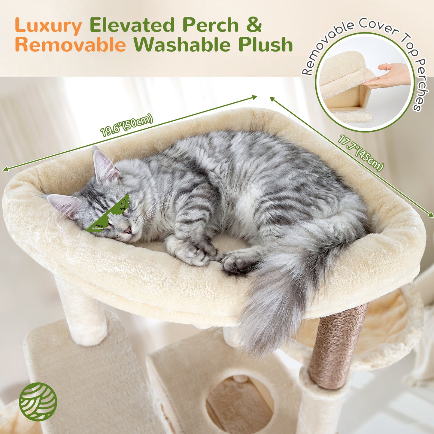 Globlazer Cat Tower for Large Cats, 81 inch Cat Tree for Indoor Cats Large Adult, Tall Cat Tower with 2 Condos, 2 Baskets, Hammock, Large Perch, 8 Sisal Posts, Scratching Board, S81G, Beige