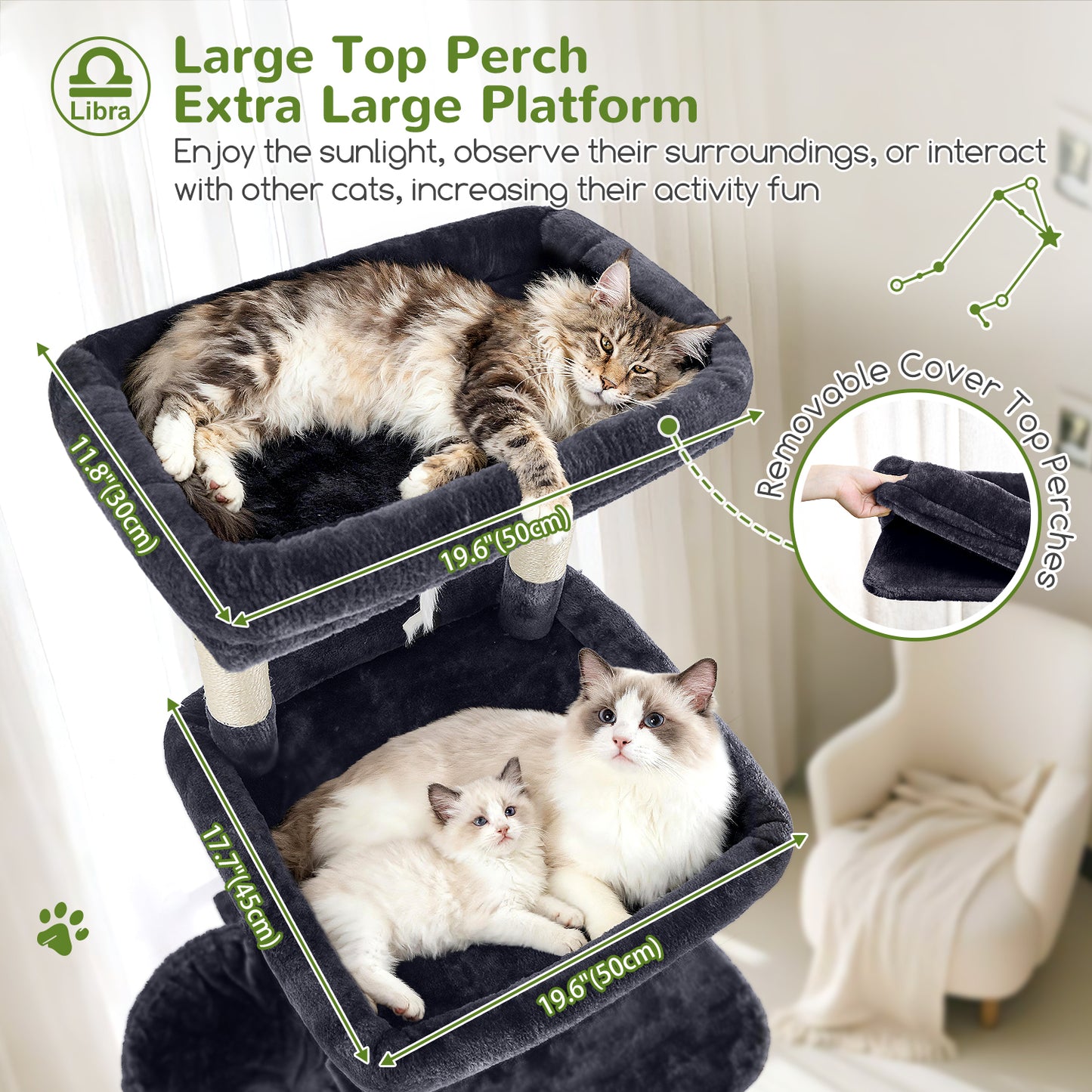 Globlazer Heavy Duty Cat Tree 78 inch Sturdy Cat Tower for 20lbs Large Adult Cats, Symmetrical Aesthetic Big Cat Tree with Extra Large Platform, 2 Scratching Boards, Z78, Dark Grey